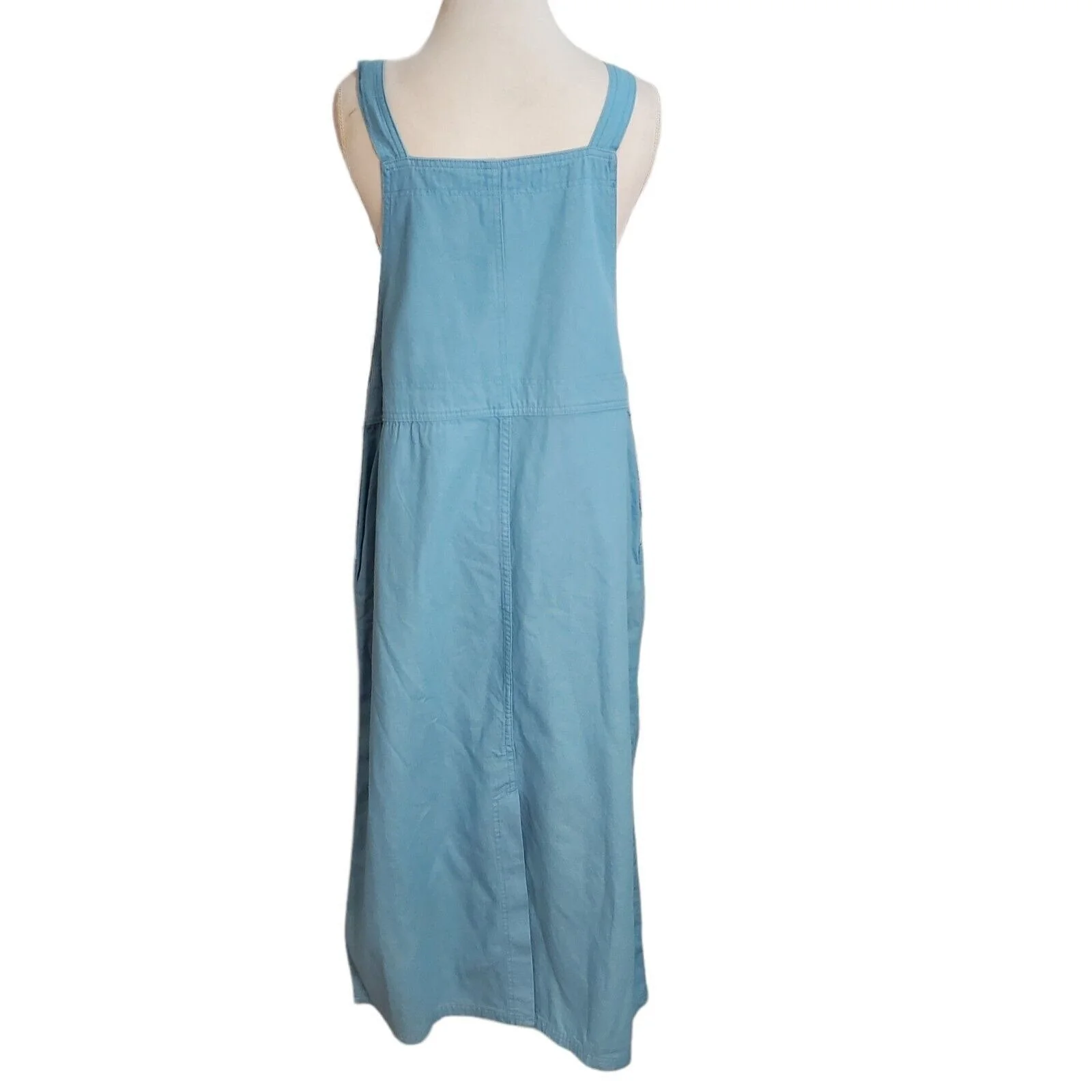 Nwt Vintage 90s Light Blue Denim Pinafore Bib Maxi Dress Pockets Sz M/l Cotton by Christopher & Banks - Image 2