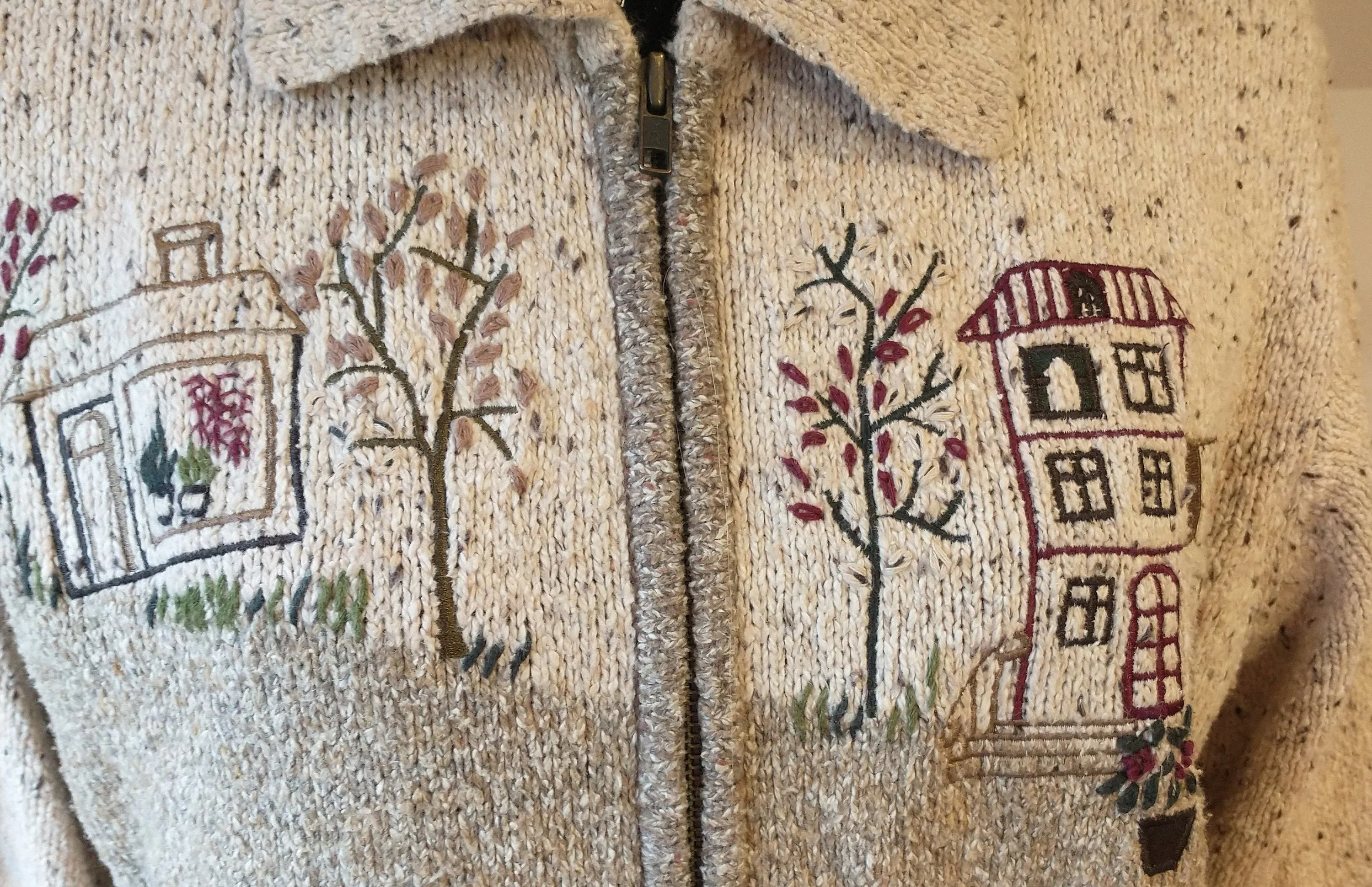 Oatmeal Beige Cardigan 80s Embroidered Dog Walker Oversized Women's Large Zipper Sweater Warm and Cozy Dog Lover by TanJay - Image 7