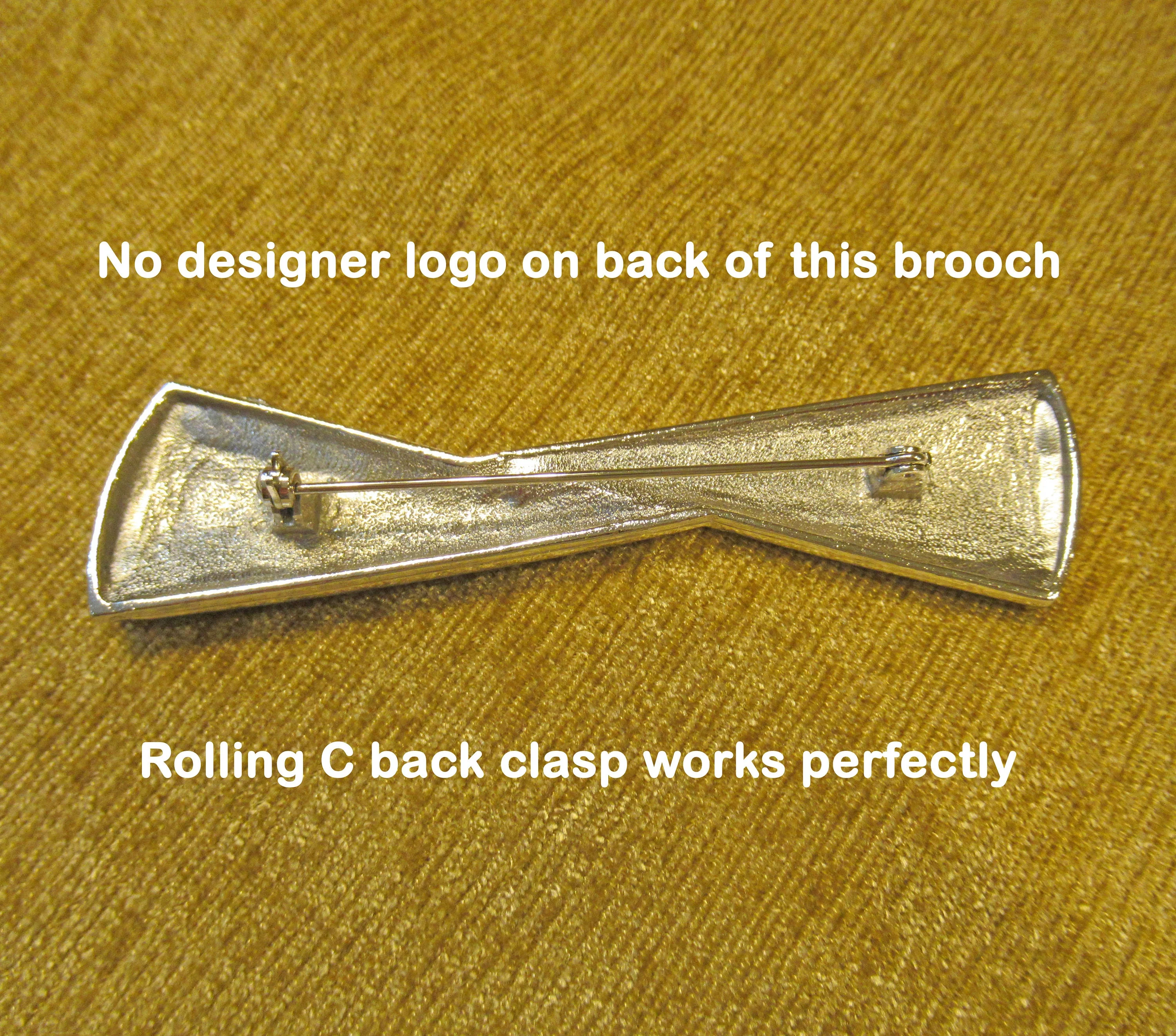 Oblong Bar Style Brooch Red and Black Enamel On Silver Tone Metal Tiny Inset Clear Rhinestones No Logo 3 and Inches 78 Vintage - Image 3