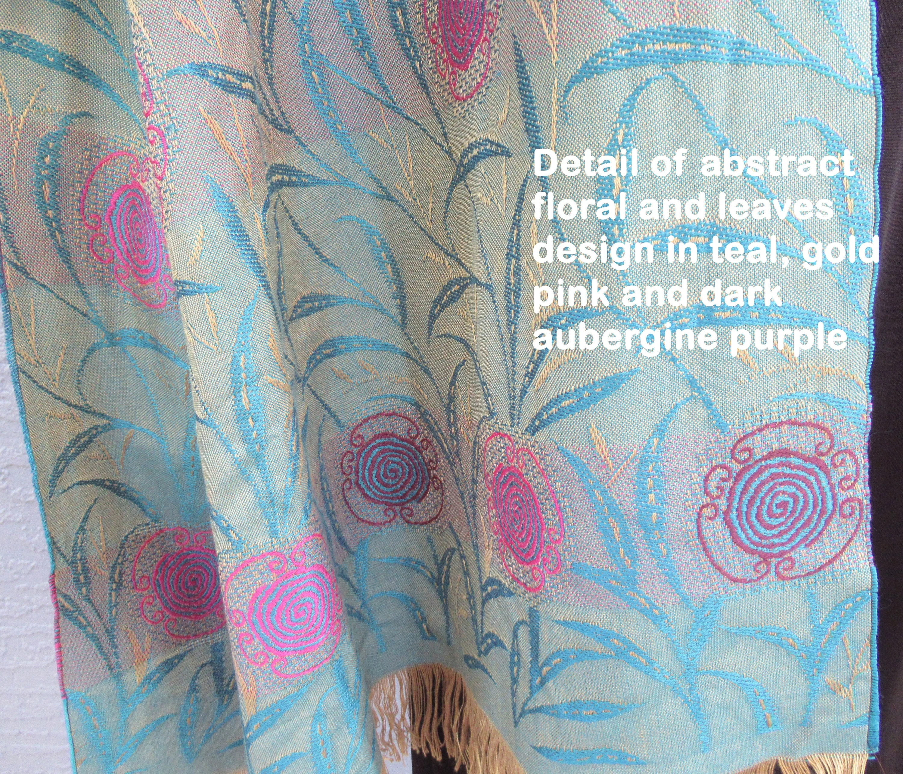 Oblong Scarf Cp Microfibre Acrylic 74 26 2 Self Fringe Each End Made In France Teal Pink Gold Wear As Scarf Or Wrap - Image 8