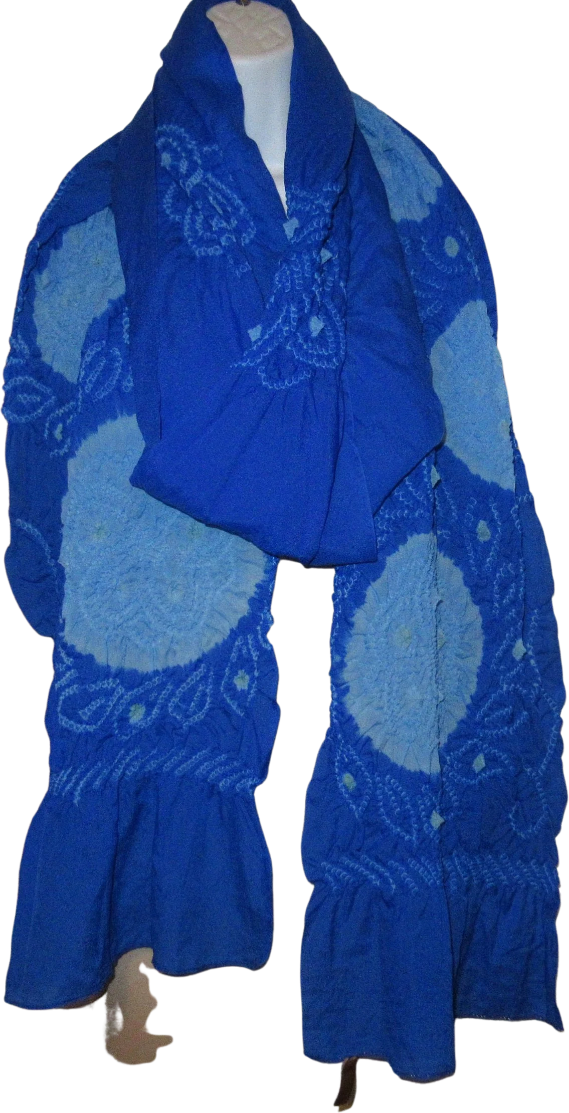 Oblong Scarf Or Wrap Cin 96 by 15 Inch, Vivid Bright To Pastel Blue with Stretchy Circular and Angled Design, Lightweight Sheer Fabric, Vtg