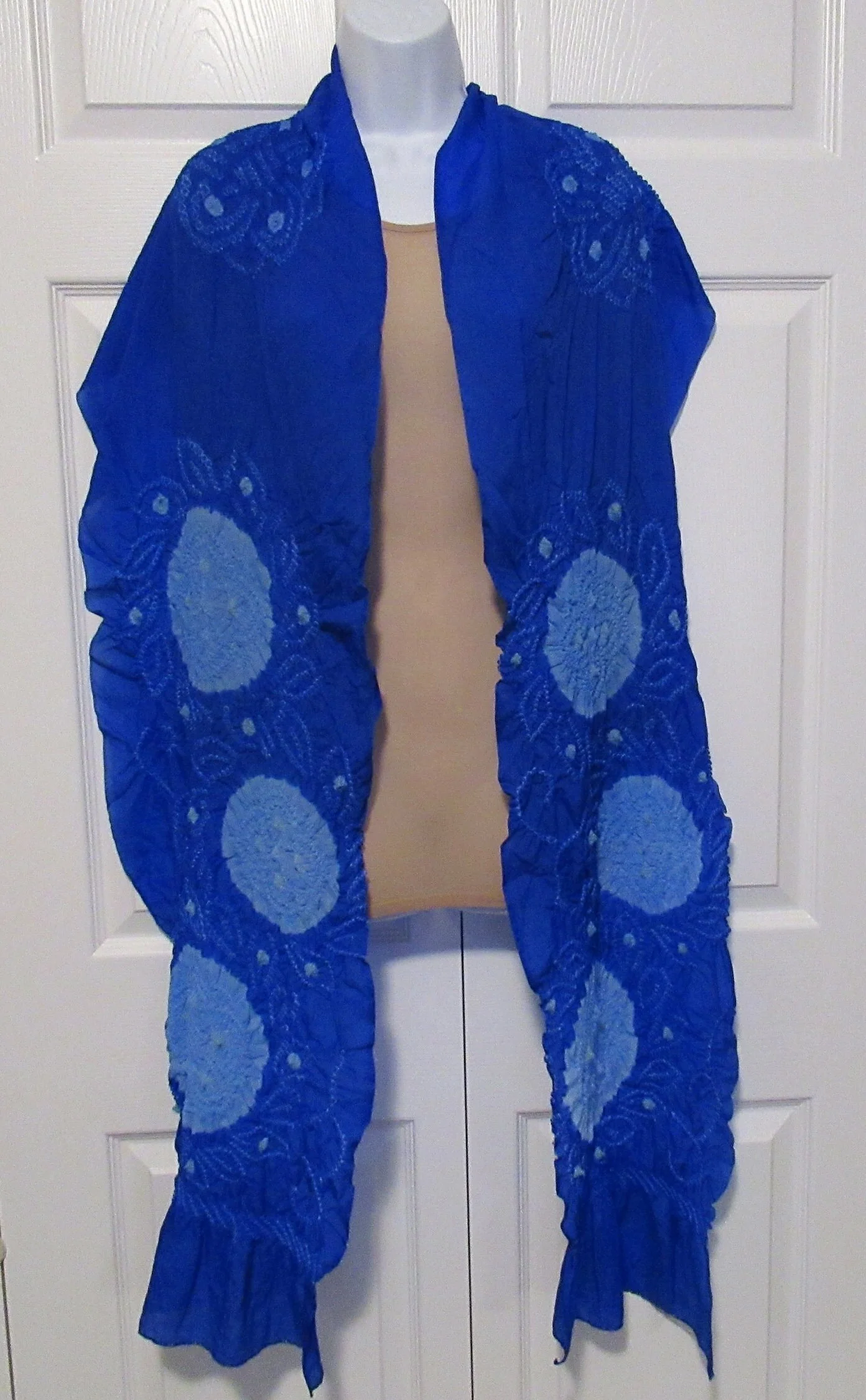 Oblong Scarf Or Wrap Cin 96 by 15 Inch, Vivid Bright To Pastel Blue with Stretchy Circular and Angled Design, Lightweight Sheer Fabric, Vtg - Image 10