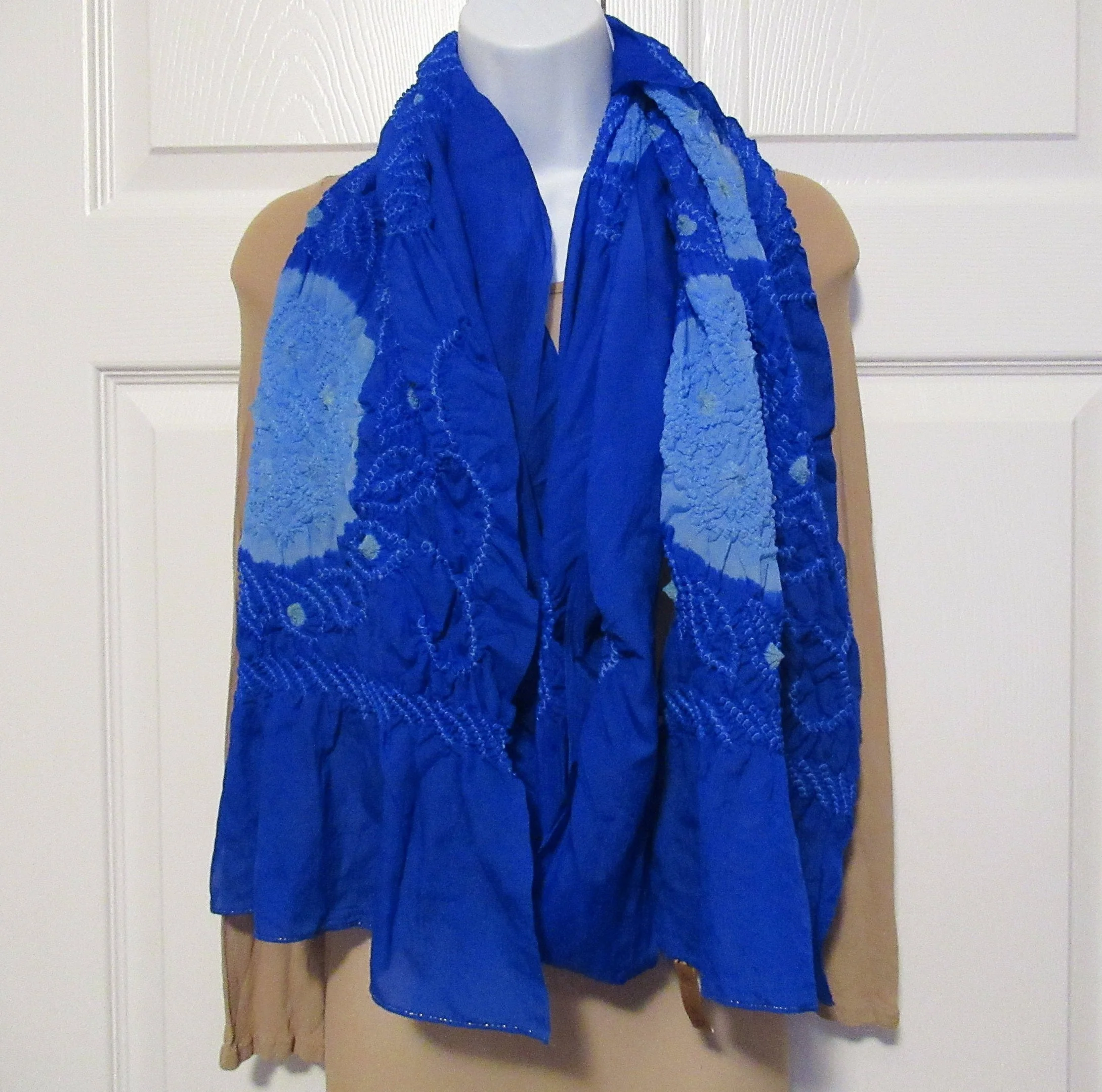 Oblong Scarf Or Wrap Cin 96 by 15 Inch, Vivid Bright To Pastel Blue with Stretchy Circular and Angled Design, Lightweight Sheer Fabric, Vtg - Image 8
