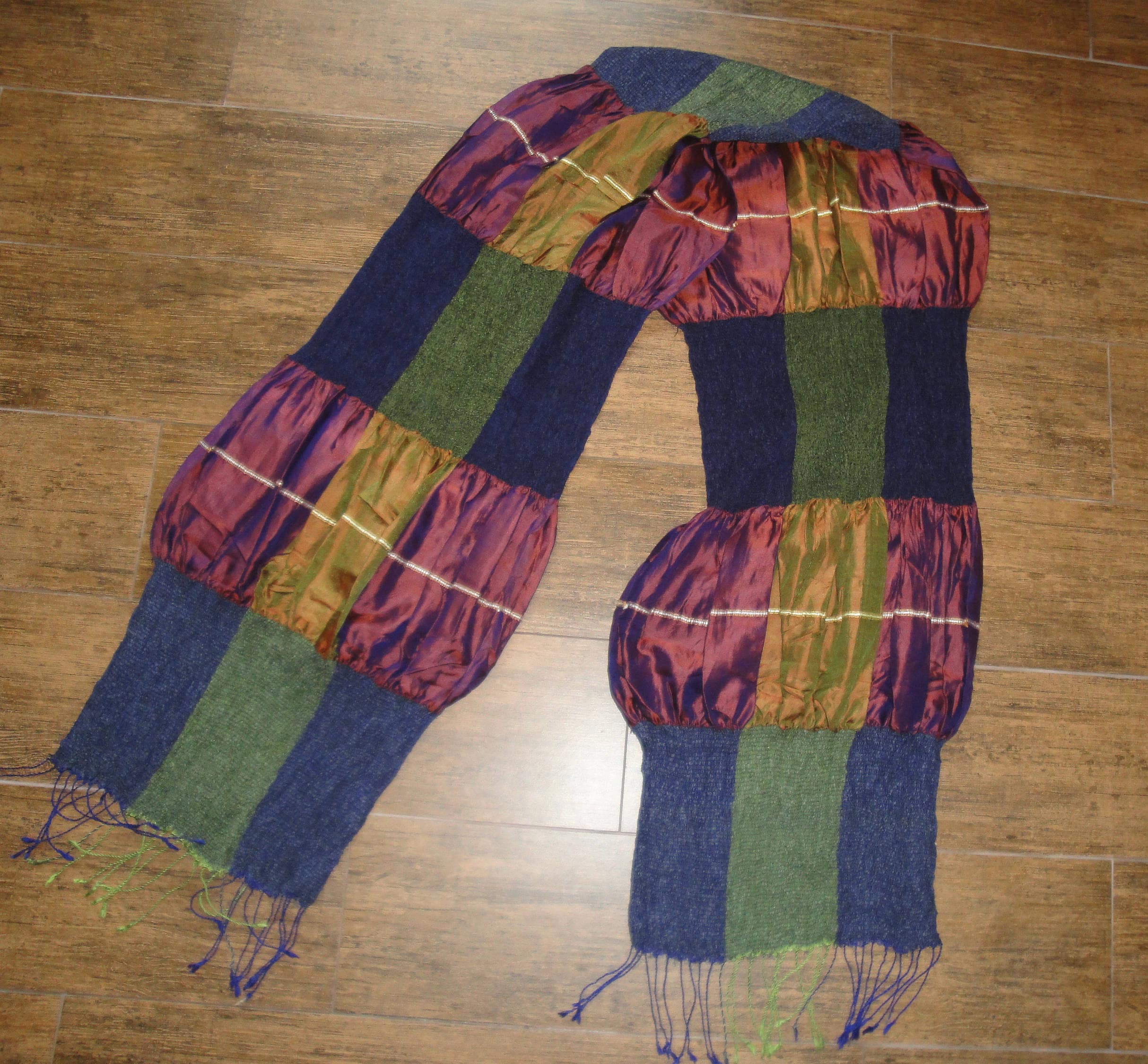 Oblong Stretchy Scarf Stretchy Sections Burgundy Purple Brown Navy Green Cream Easy To Wear Vintage - Image 3