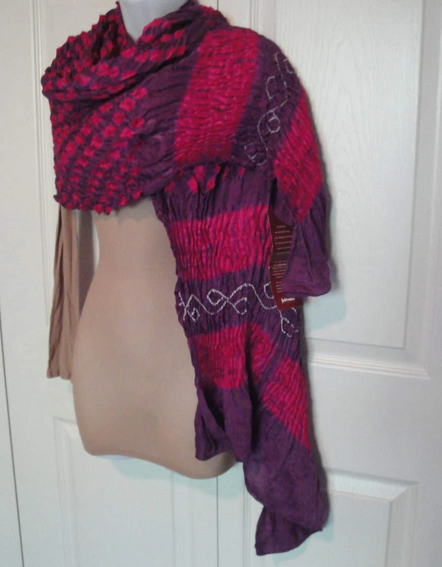 Oblong Tie-Dyed Scarf Bright Pink Purple Made In India Fabulous - Image 2