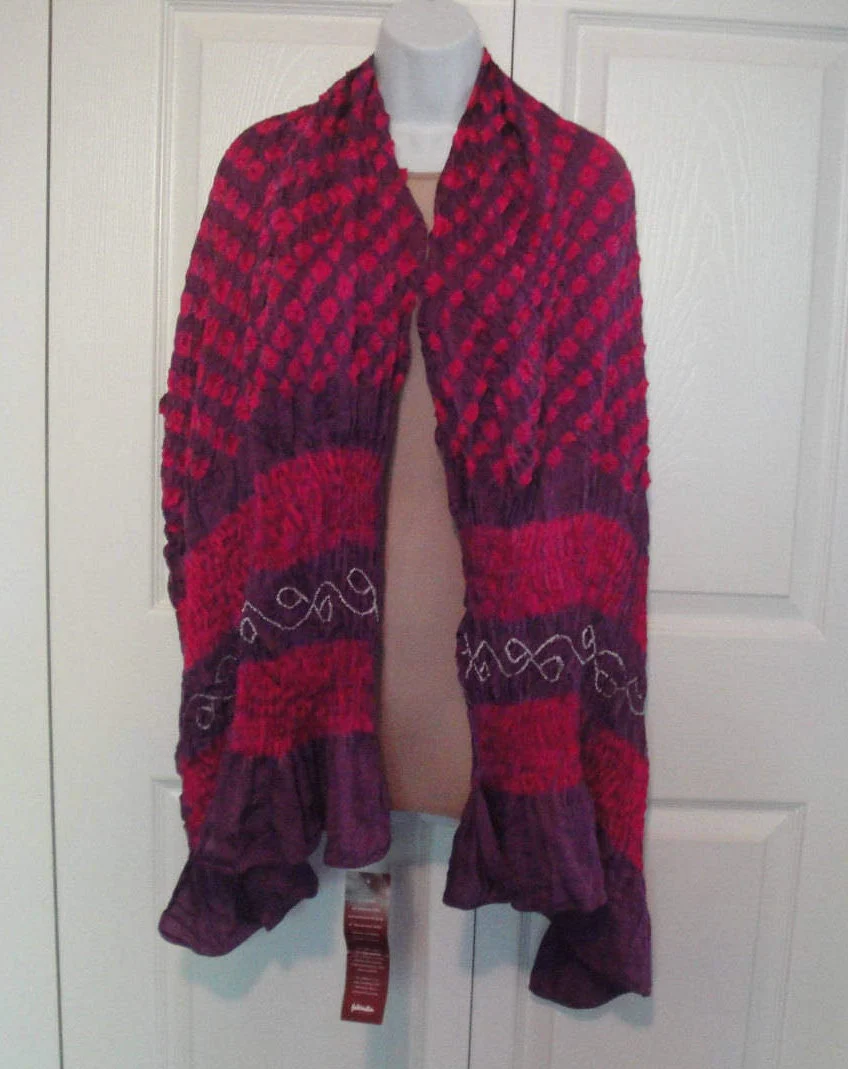 Oblong Tie-Dyed Scarf Bright Pink Purple Made In India Fabulous - Image 4