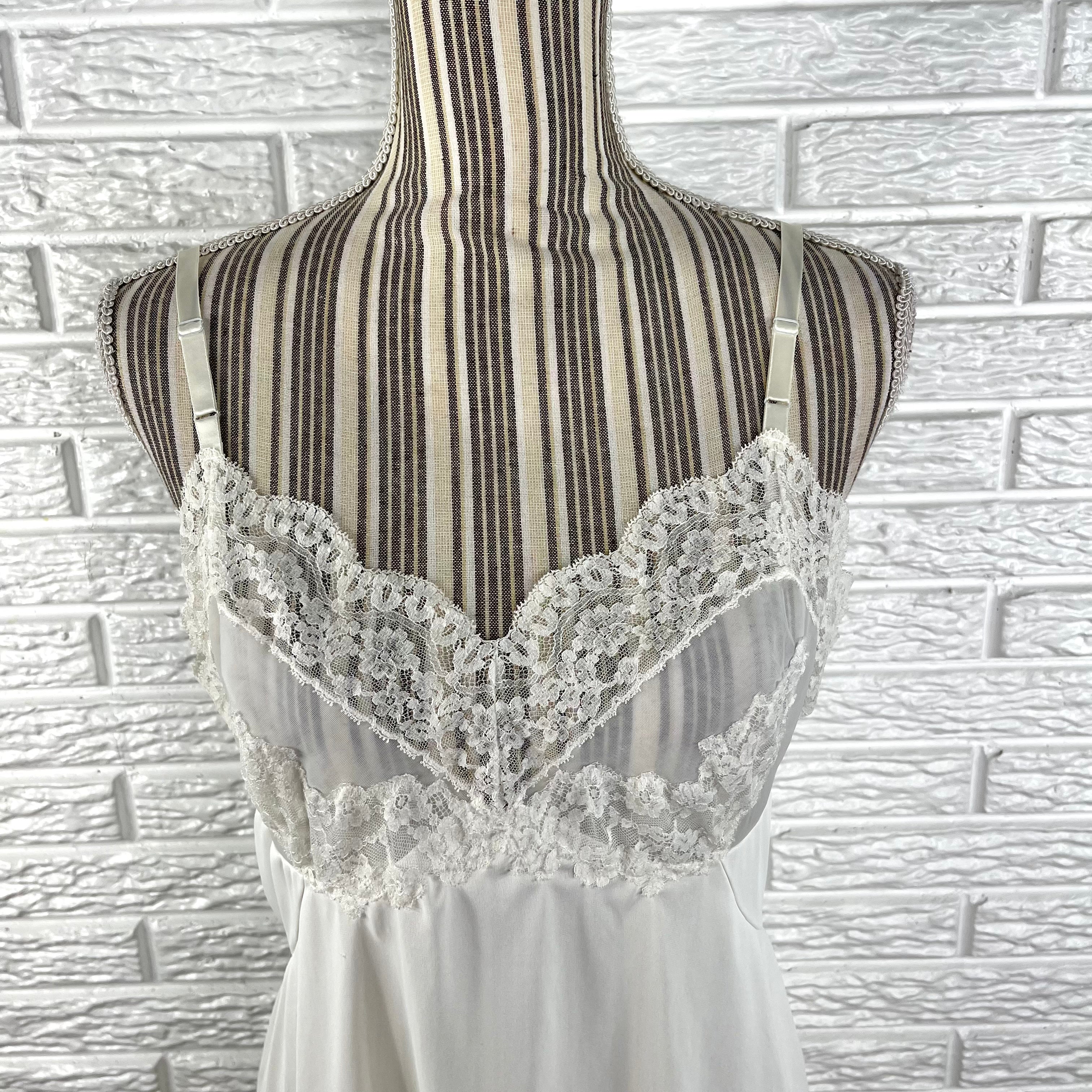 Off White Dress Slip Sheer Floral Lace By Hollywood Vasserette - Image 3