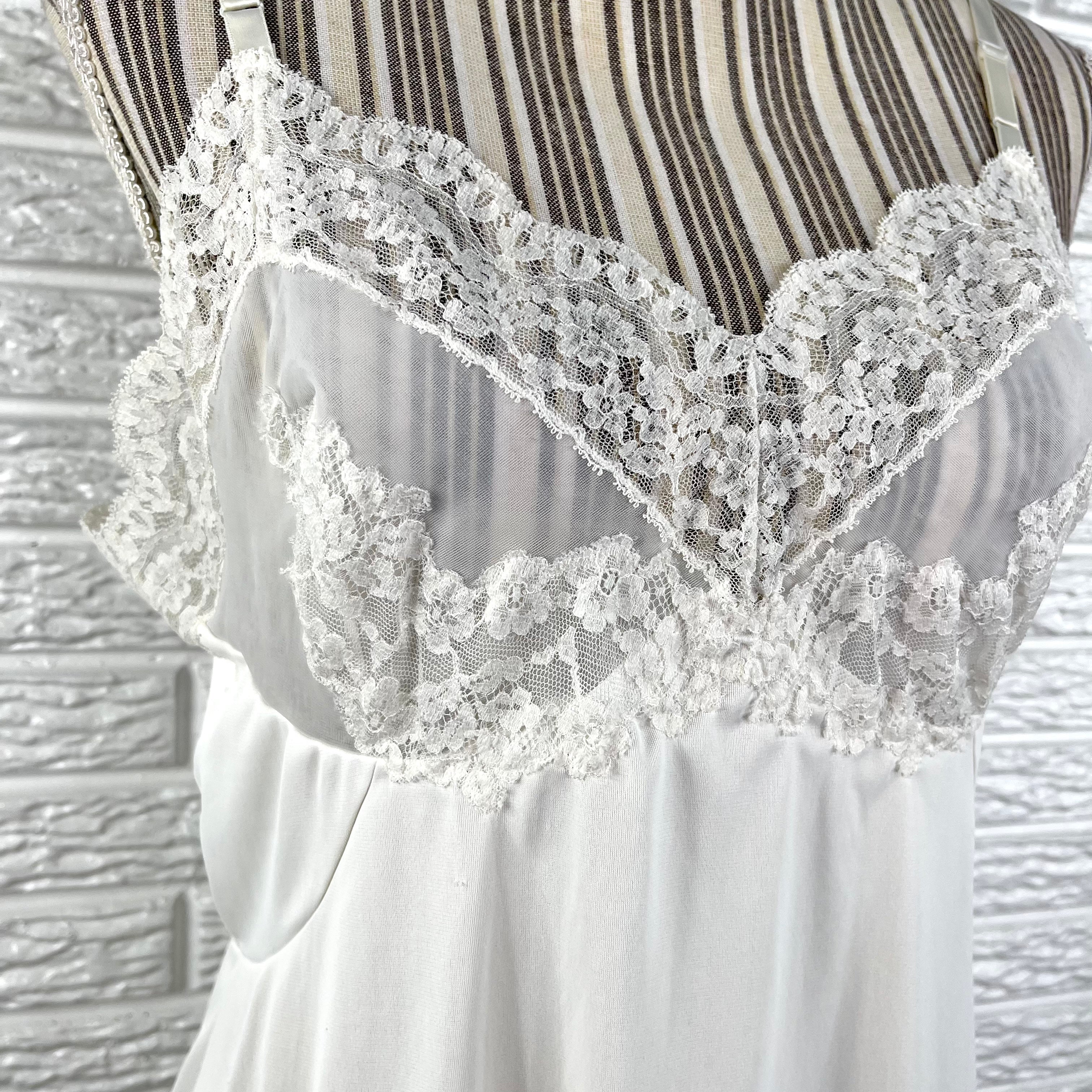 Off White Dress Slip Sheer Floral Lace By Hollywood Vasserette - Image 4