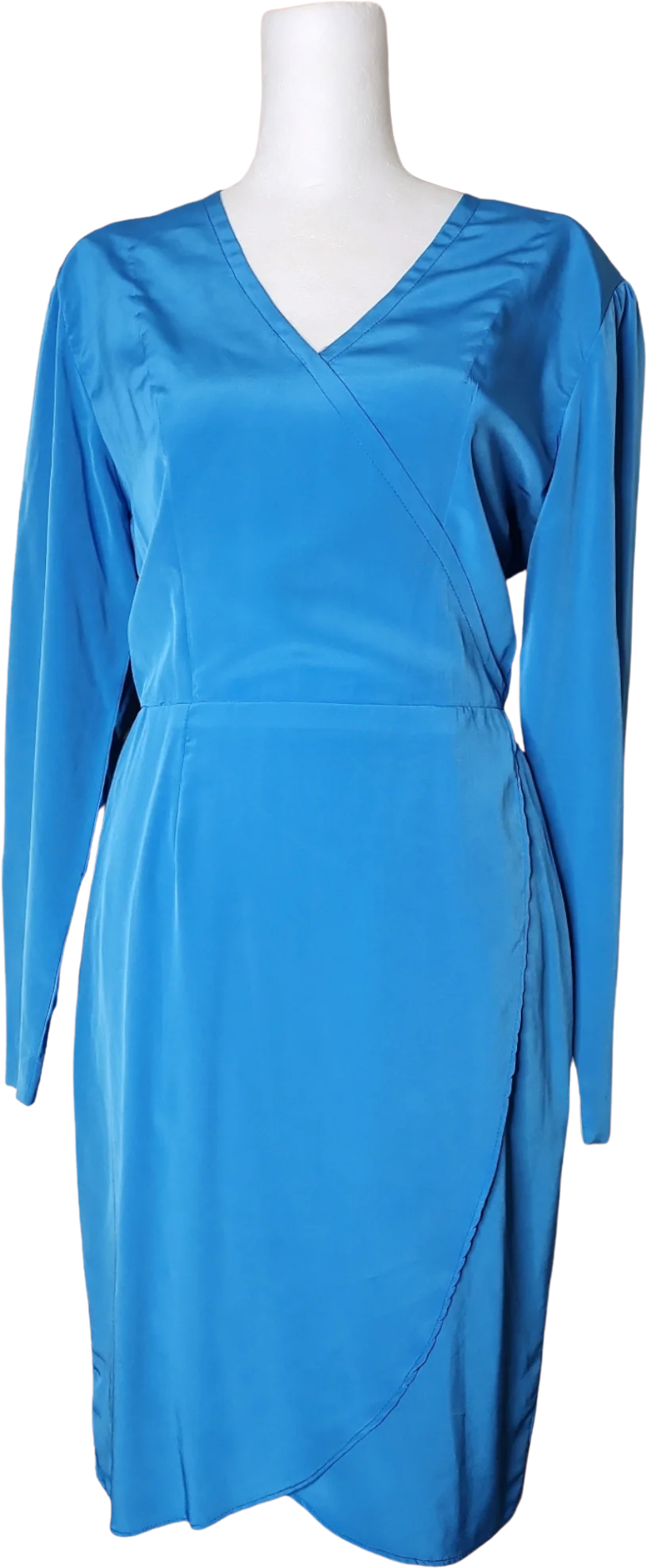 Silky Office Chic Blue Long Sleeve Shirt Dress