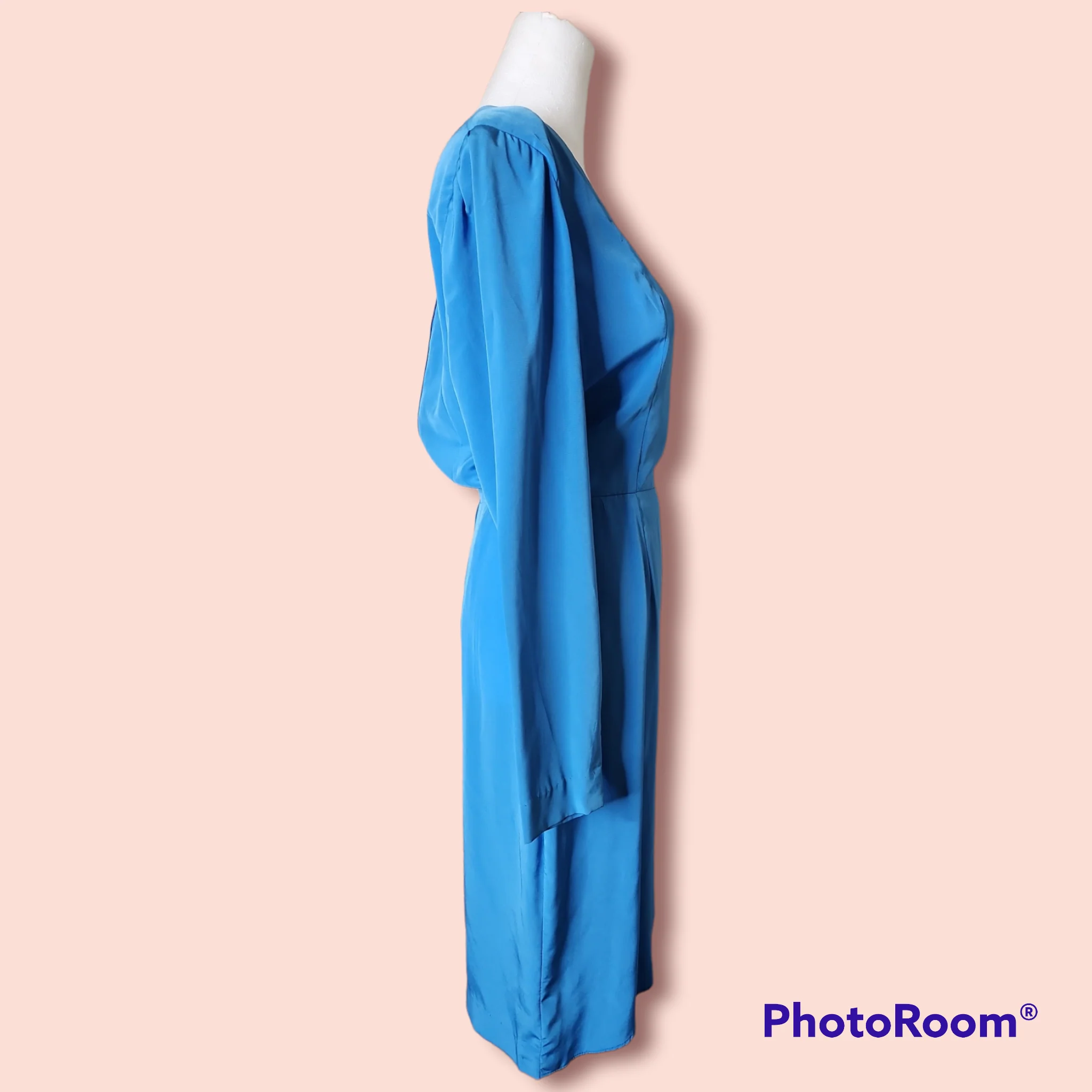 Silky Office Chic Blue Long Sleeve Shirt Dress - Image 3