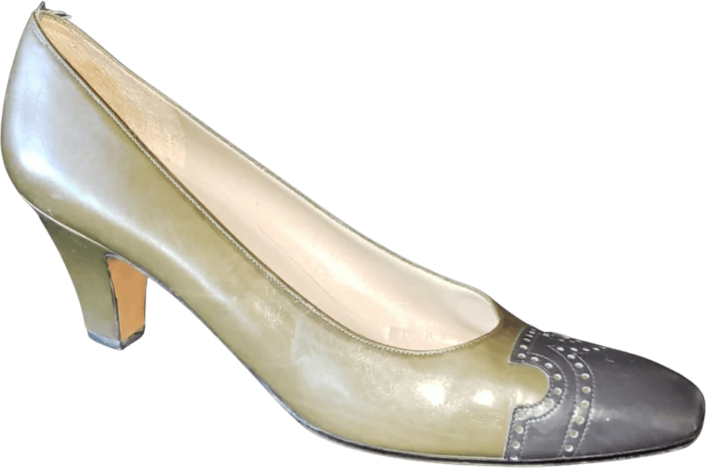Olive Green Vintage Spectator Heels Shoes by Salvatore Ferragamo