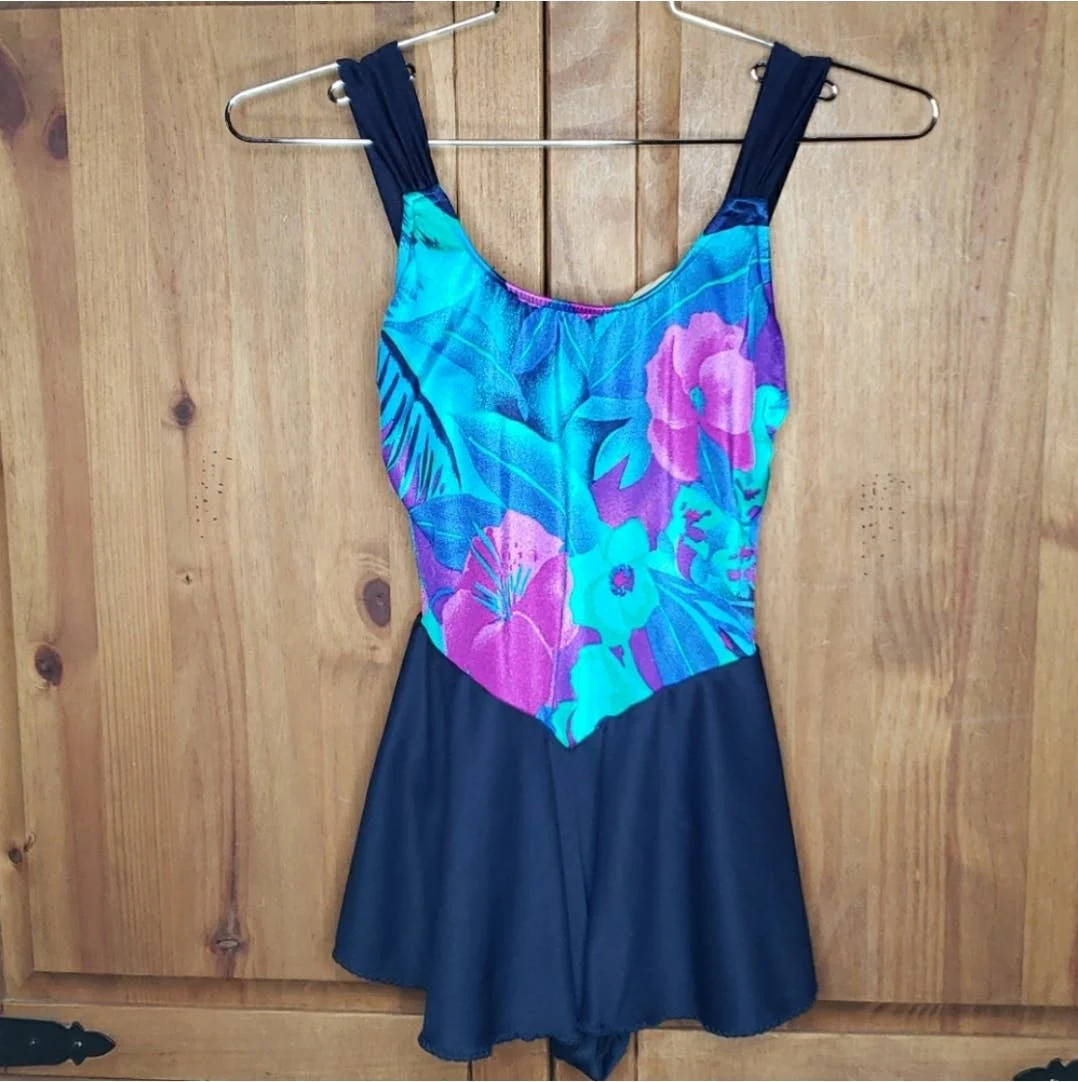 One Piece Bright Floral Skirted Swimsuit by Pacific Connections - Image 3