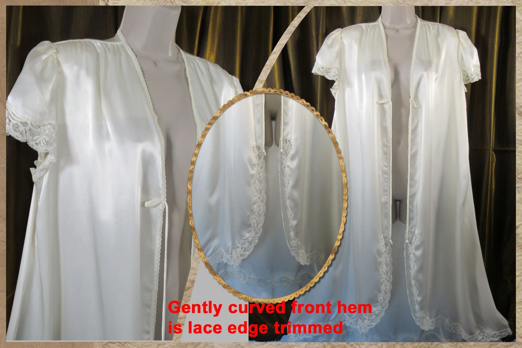 Open Front Robe S Polyester and Lace Valentino Intimo Negligee Style White Made In Philippines Cap Sleeve Narrow Top Center Ties by Valentino Intimo - Image 2