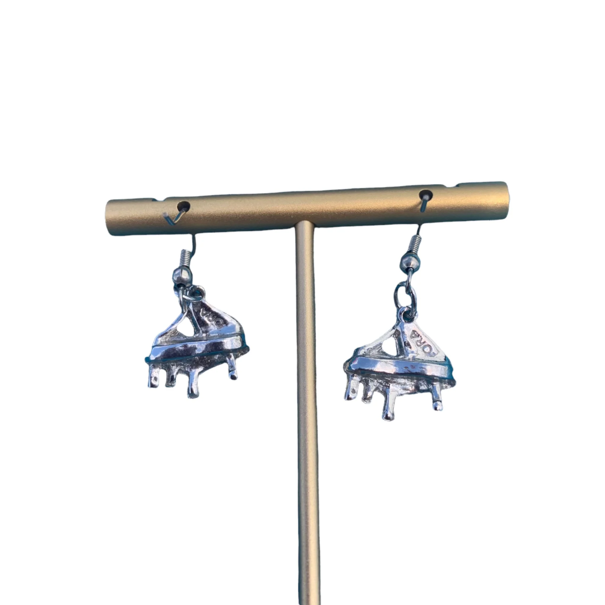 Ora Silver Rhinestone Piano Figural Wire Earrings By Ora - Image 4