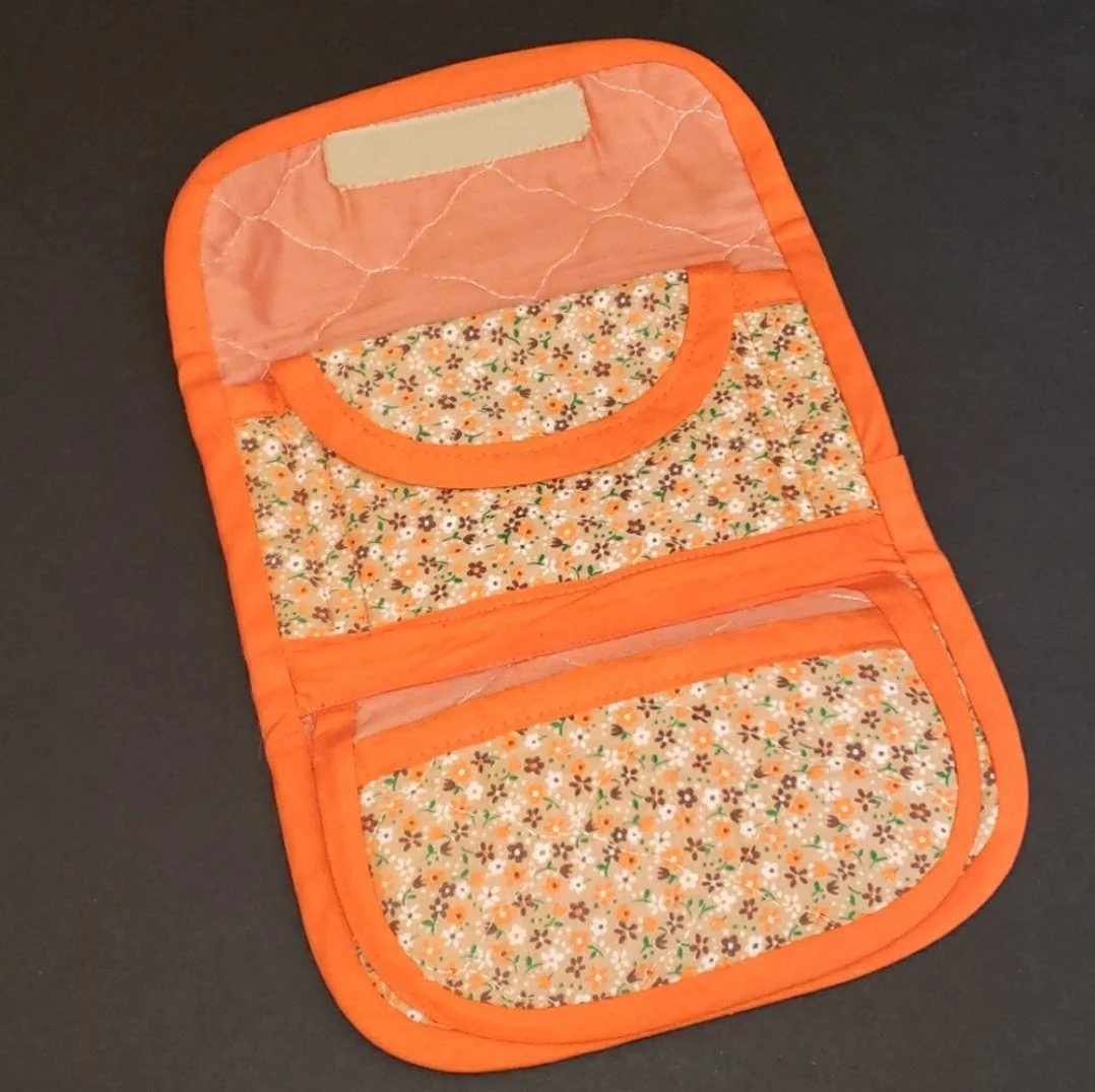 Orange and Tan Ditsy Floral Quilted Tri-Fold Wallet - Image 3