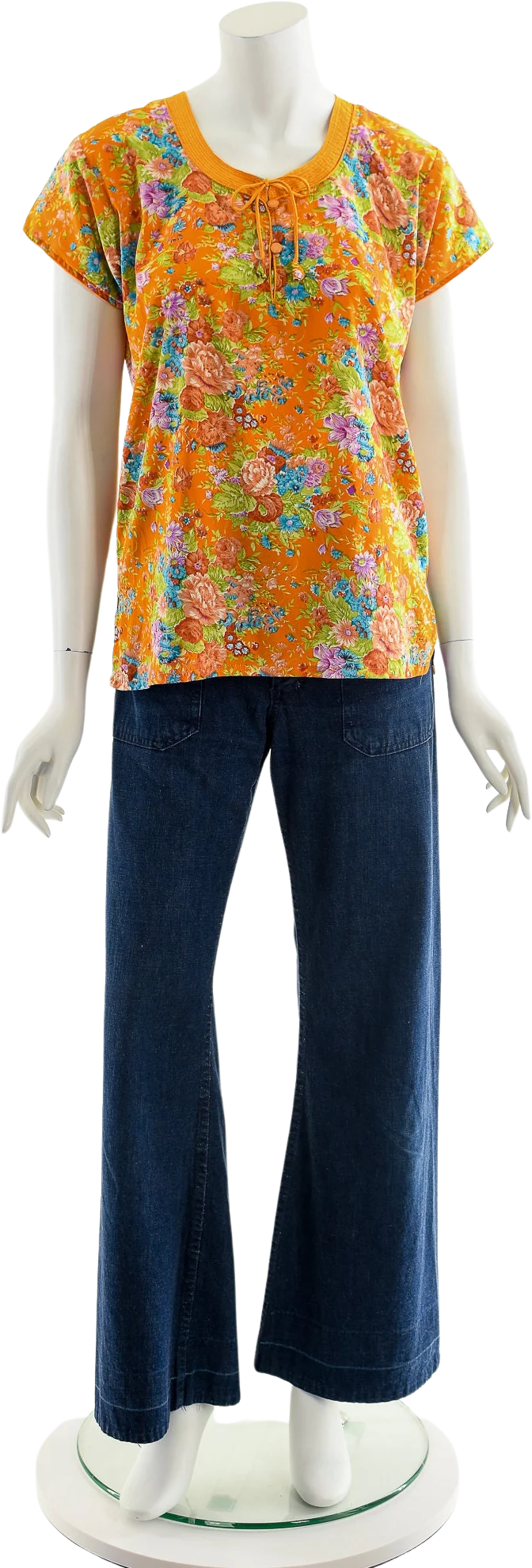 Orange Watercolor Flower Blouse by Peare Night Wears