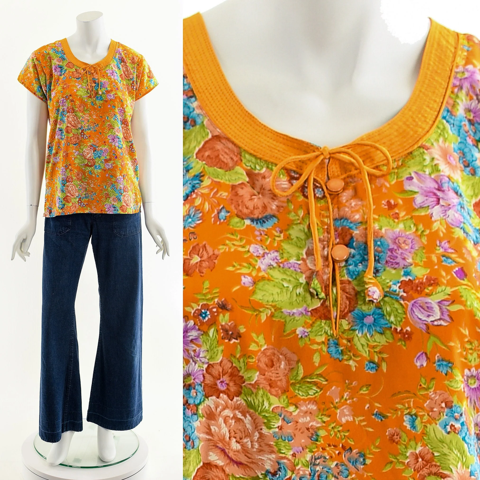 Orange Watercolor Flower Blouse by Peare Night Wears - Image 2