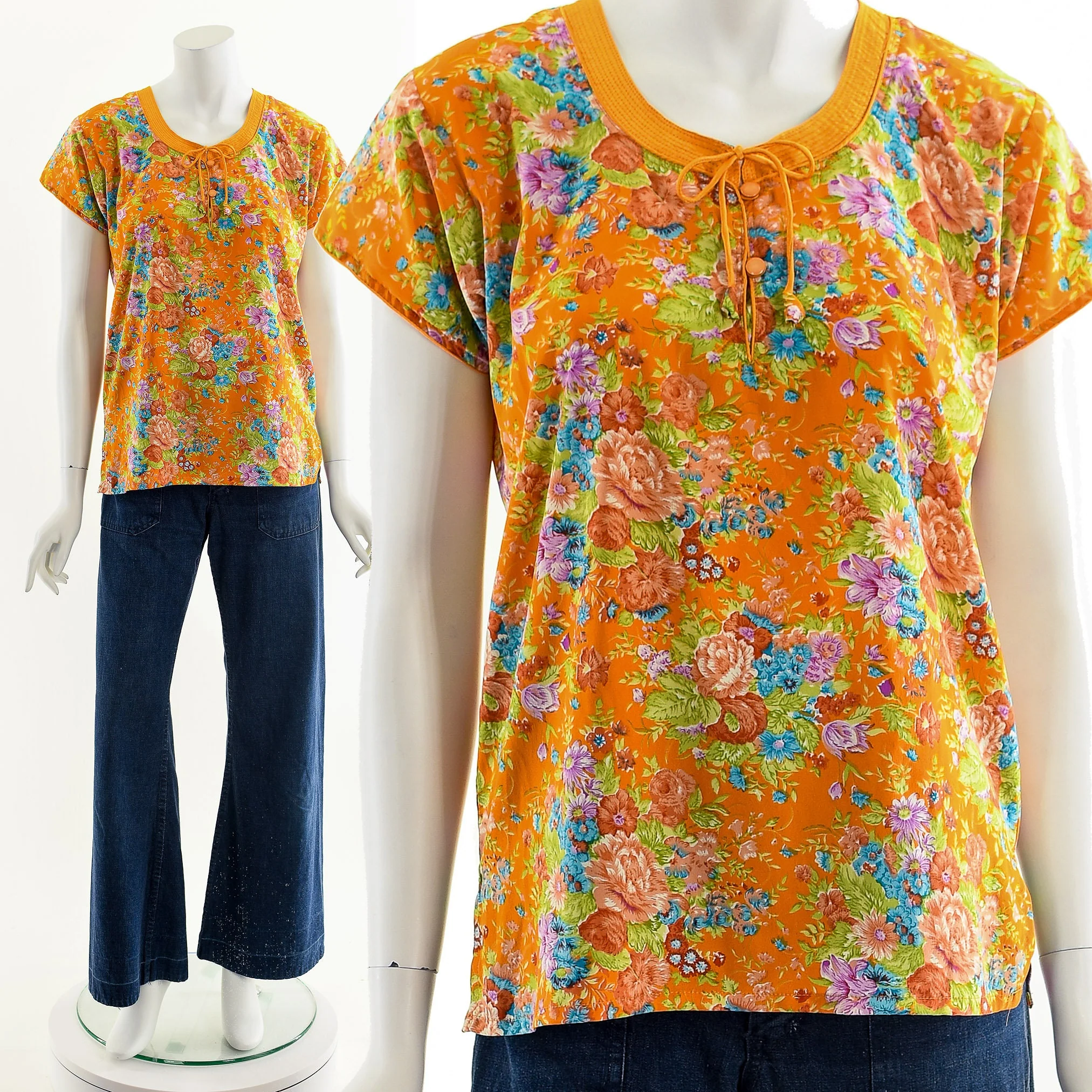 Orange Watercolor Flower Blouse by Peare Night Wears - Image 3