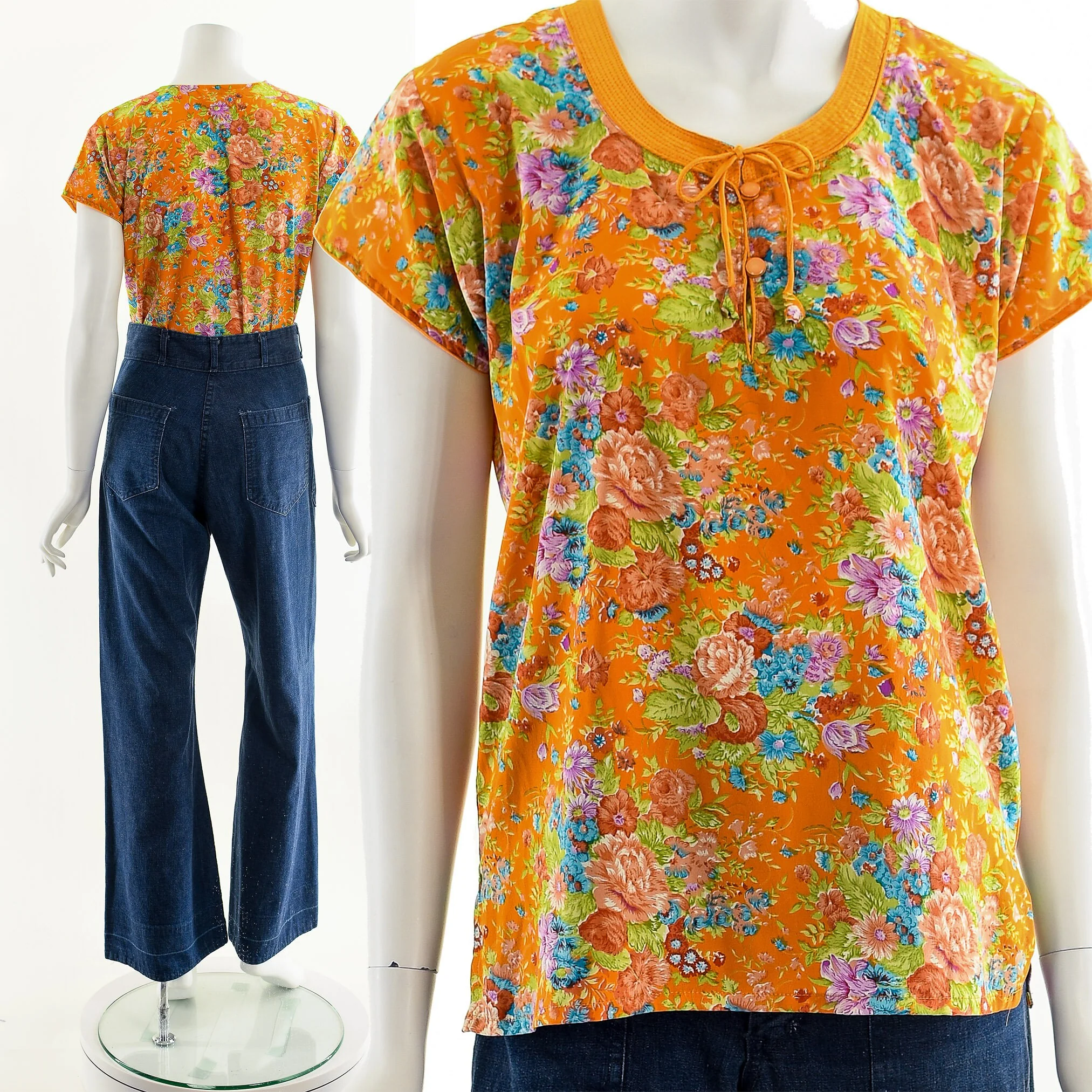 Orange Watercolor Flower Blouse by Peare Night Wears - Image 4