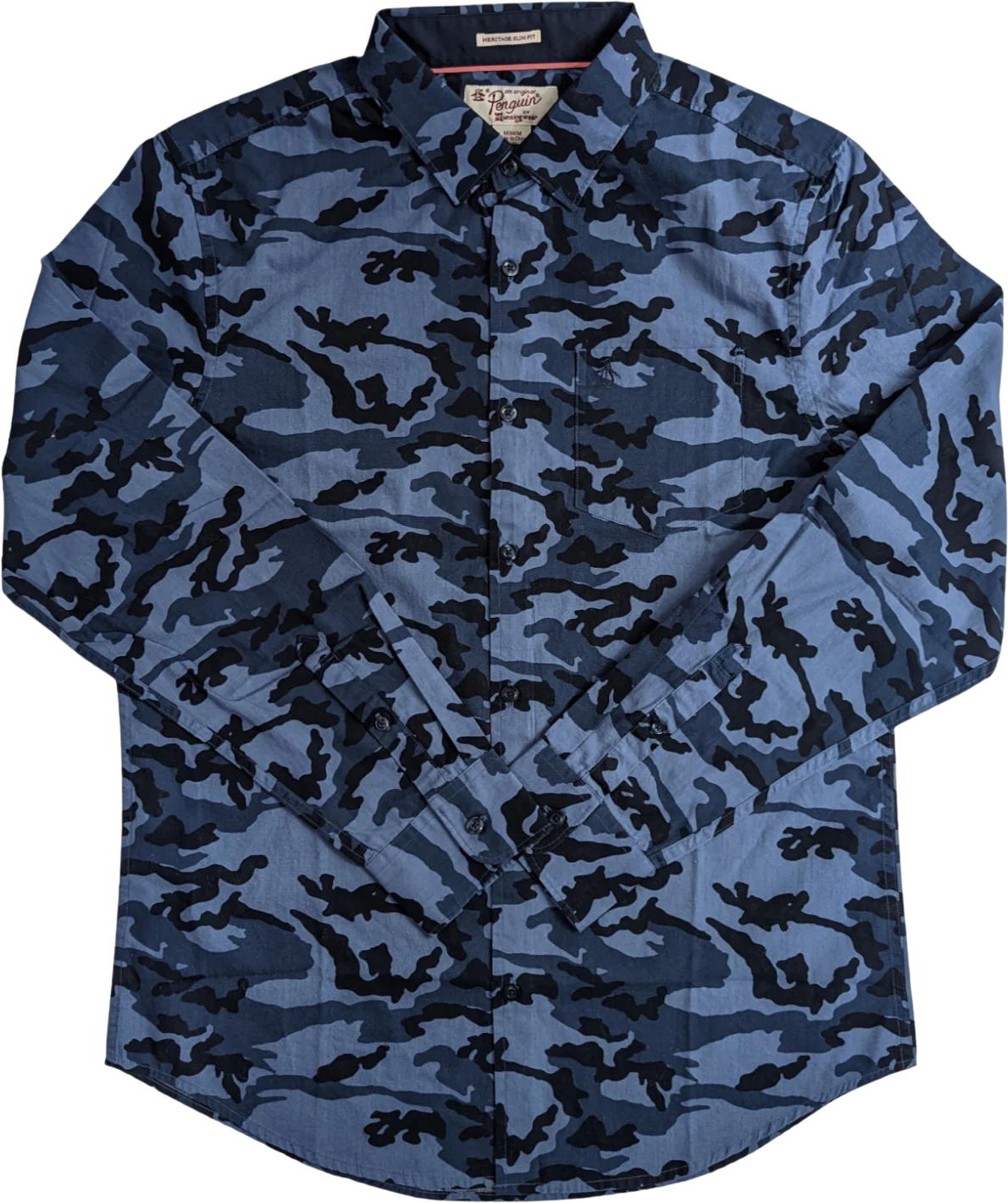Original Penguin Button Up In Blue Cammo by Munsingwear