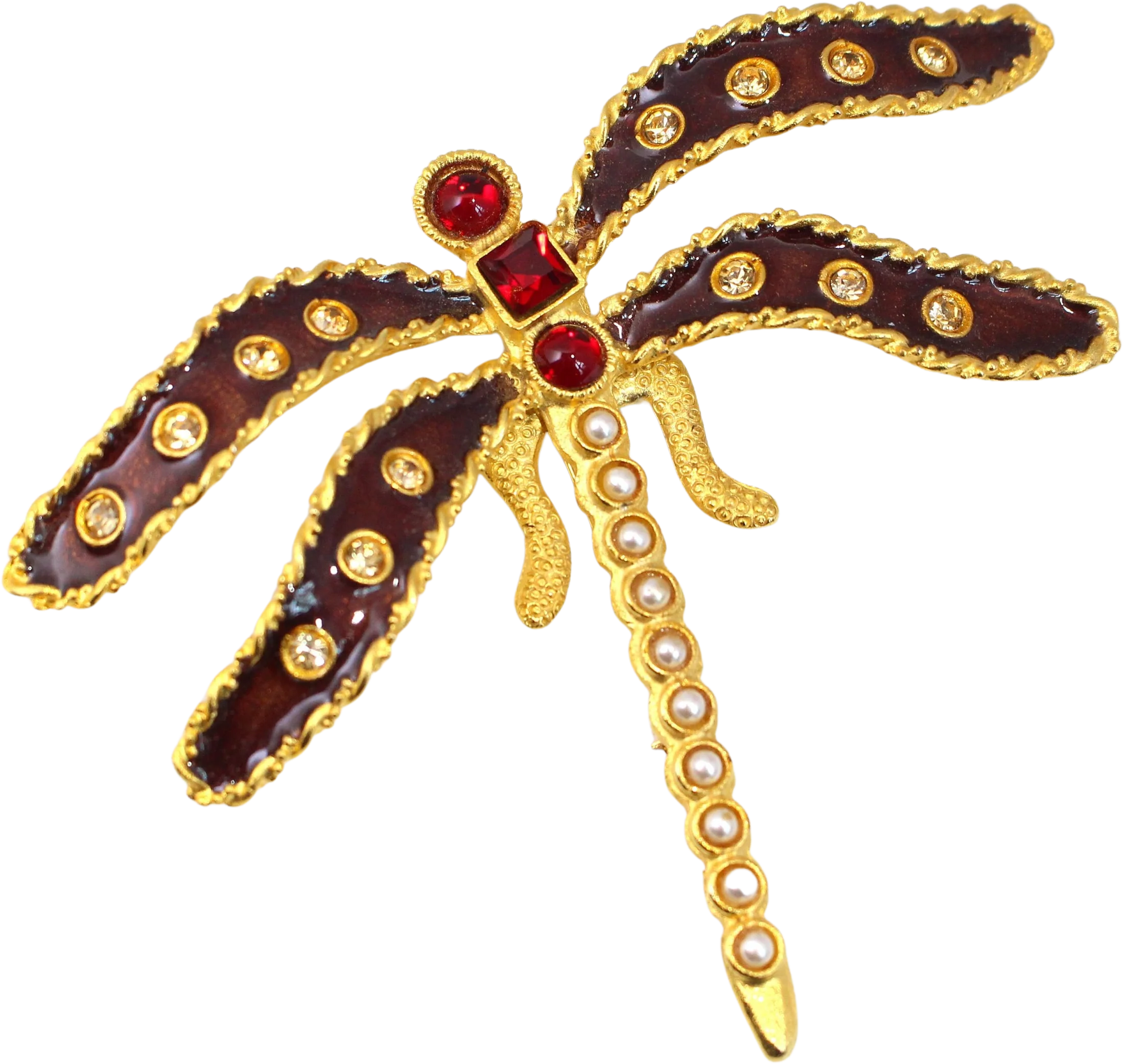 Ornate Dragonfly Brooch - Enameled Insect Crystals Rhinestones Couture Jewelry by Gerard Yosca