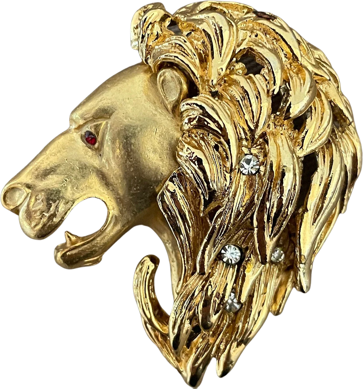 Ornate Gold Lion's Head Vintage Brooch Pin