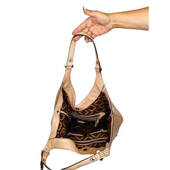 Oryany Pebbled Soft Leather Shoulder Bag Tassel and Logo Large Pale Pink 15x18x7 by orYANY - Image 4
