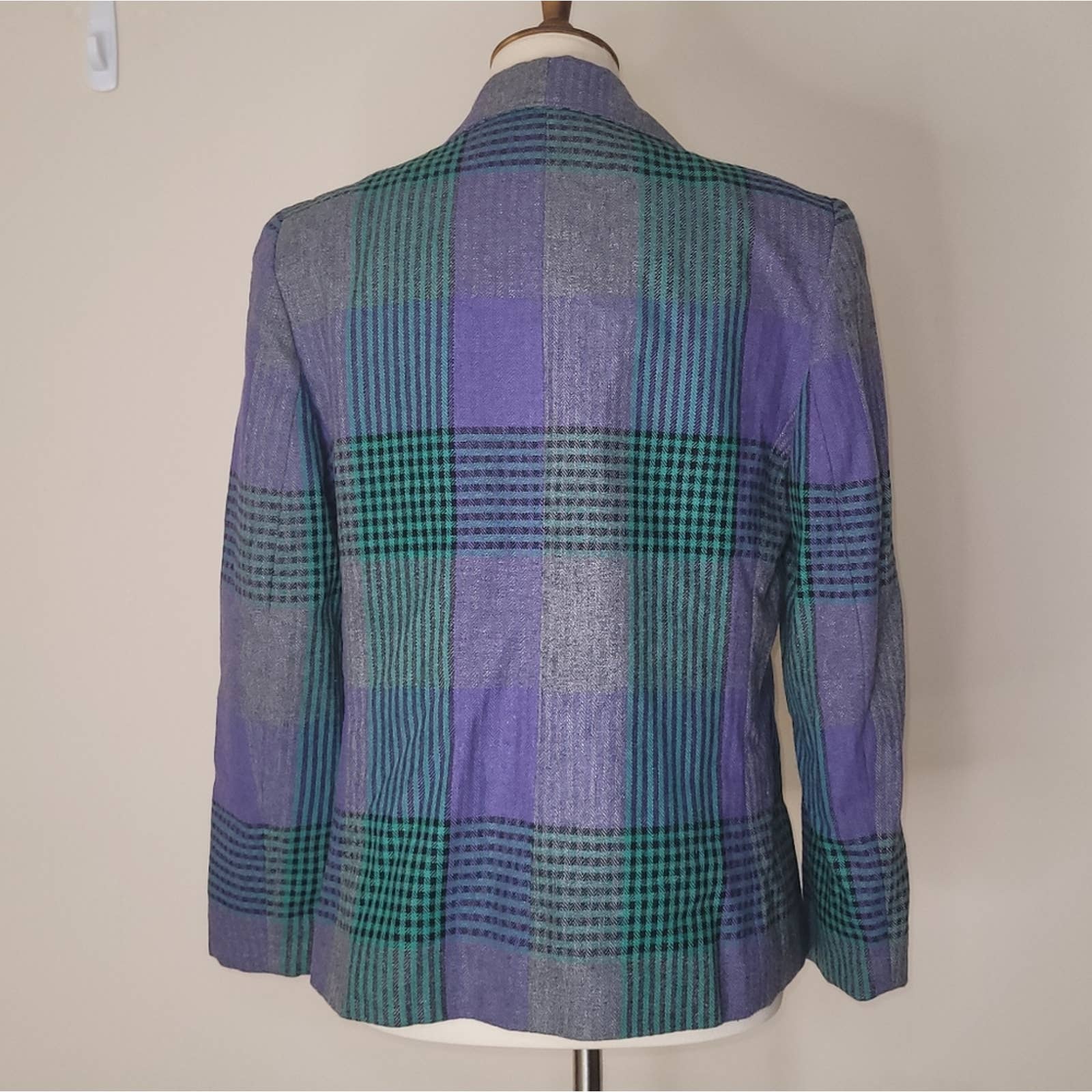 Oui Petites Vintage Green/blue/gray Plaid Blazer Jacket - Size S/m by Tan Jay - Image 2