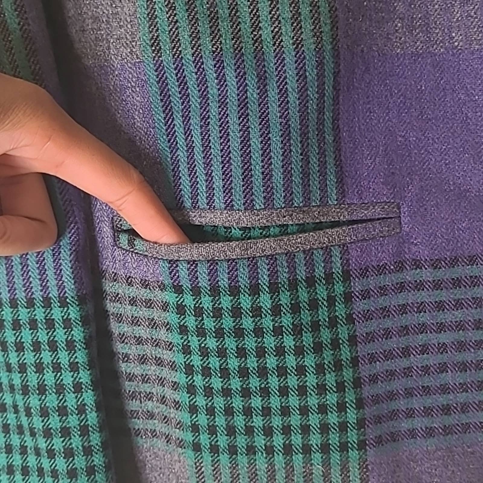 Oui Petites Vintage Green/blue/gray Plaid Blazer Jacket - Size S/m by Tan Jay - Image 5