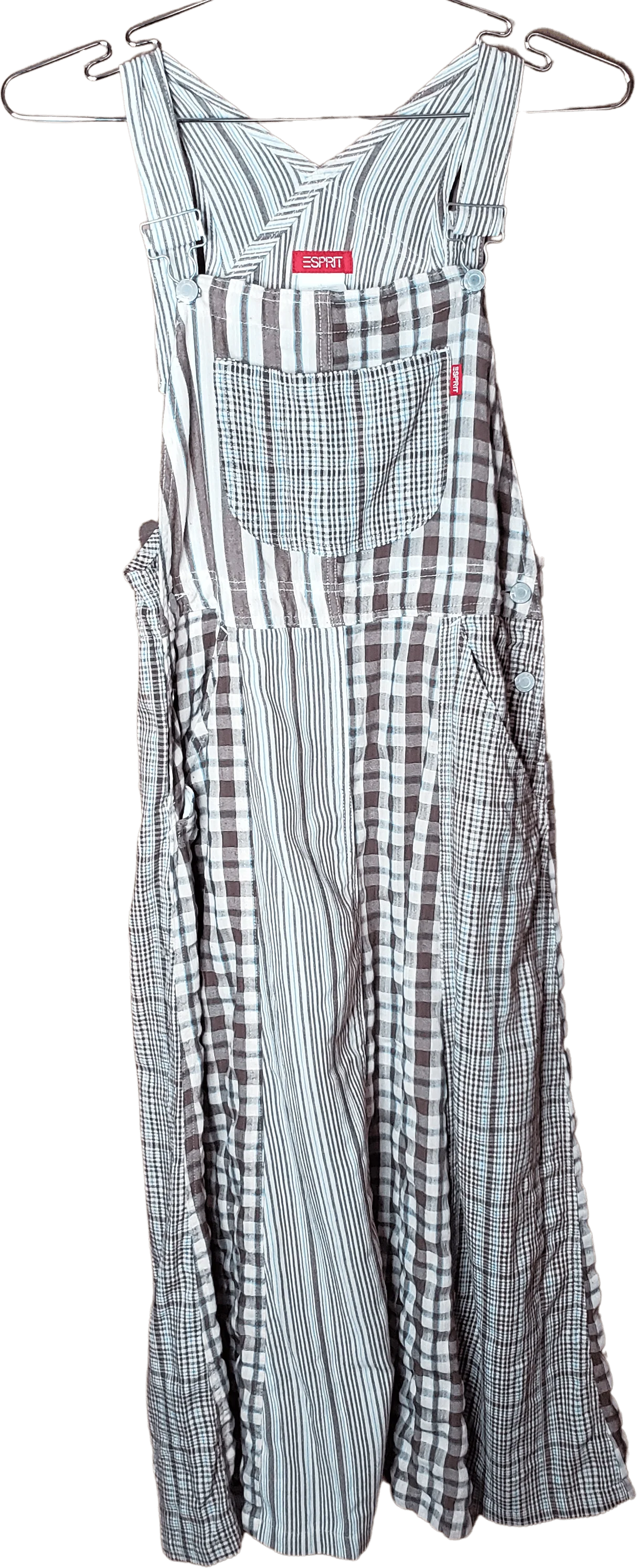 90's Brown Plaid and Stripe Overall Style Maxi Dress by Esprit