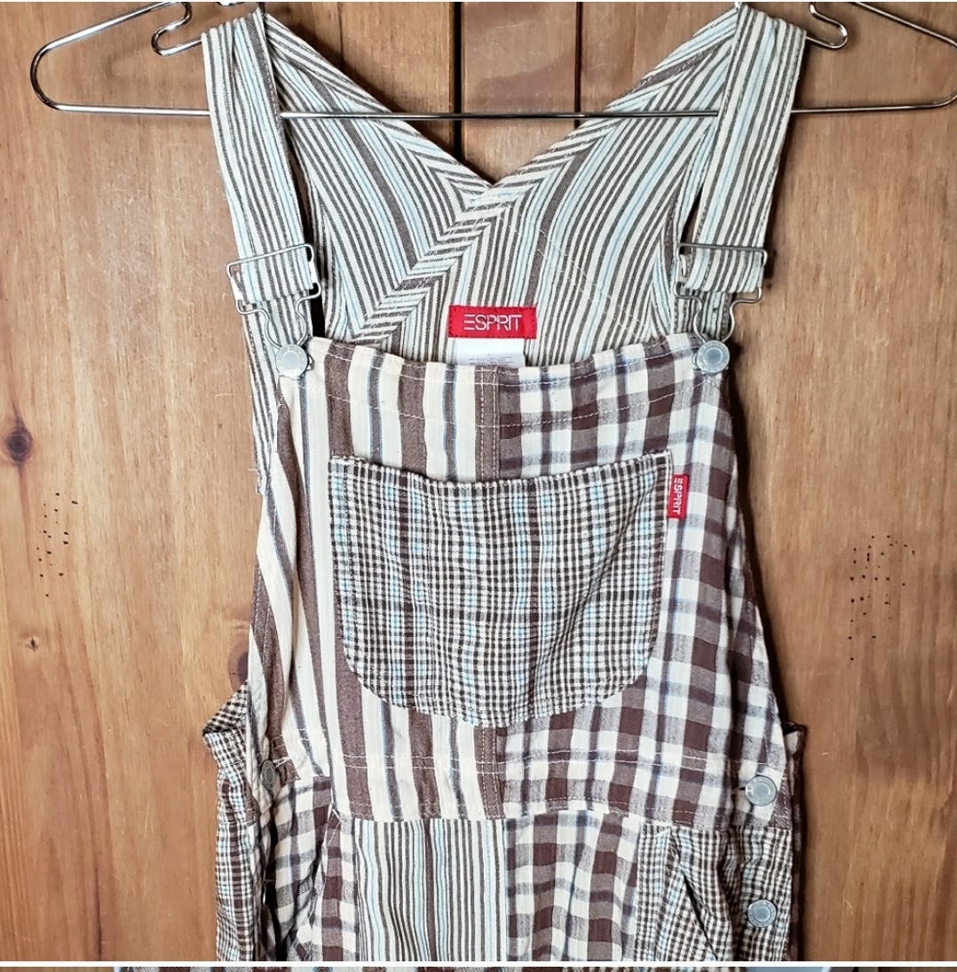 90's Brown Plaid and Stripe Overall Style Maxi Dress by Esprit - Image 11