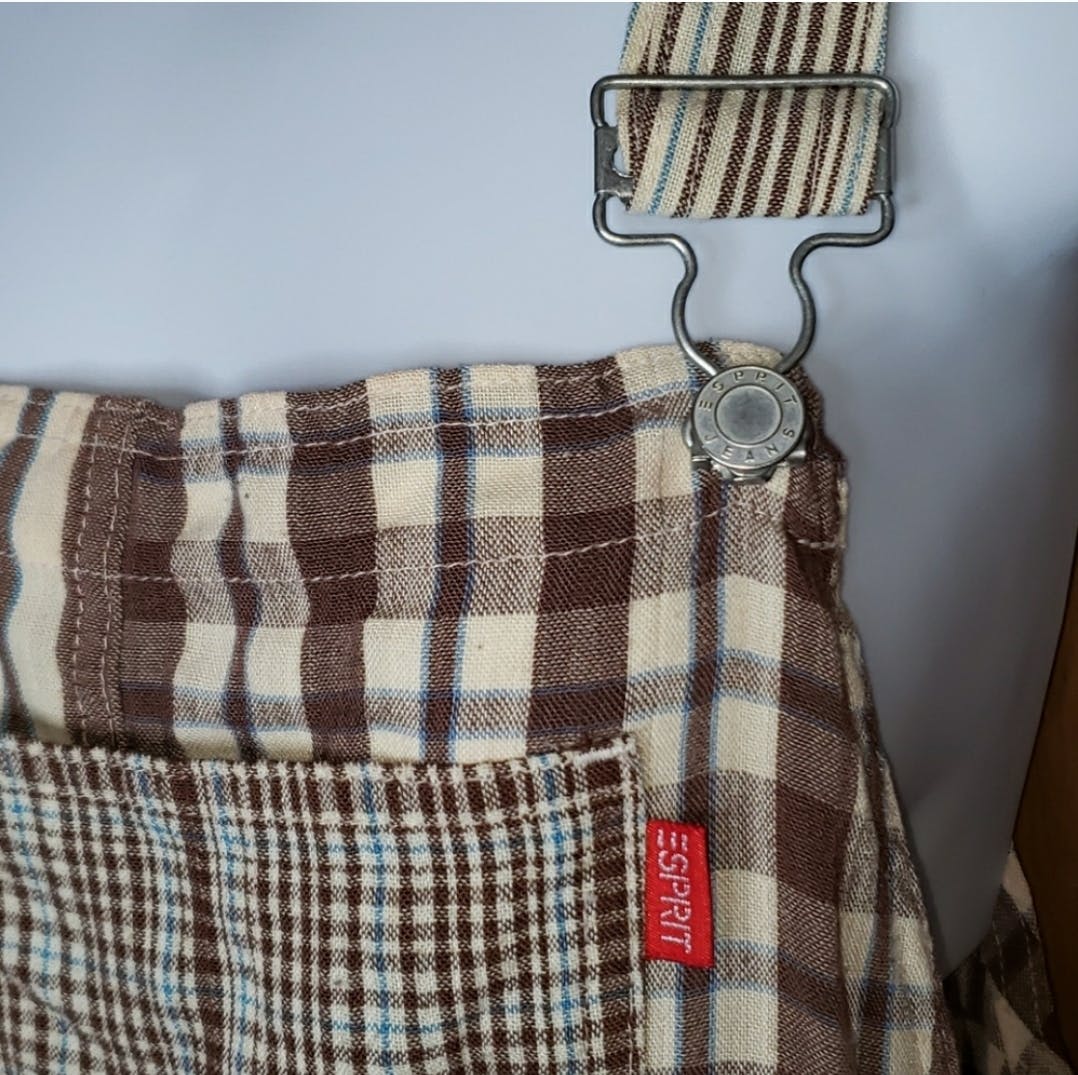 90's Brown Plaid and Stripe Overall Style Maxi Dress by Esprit - Image 4