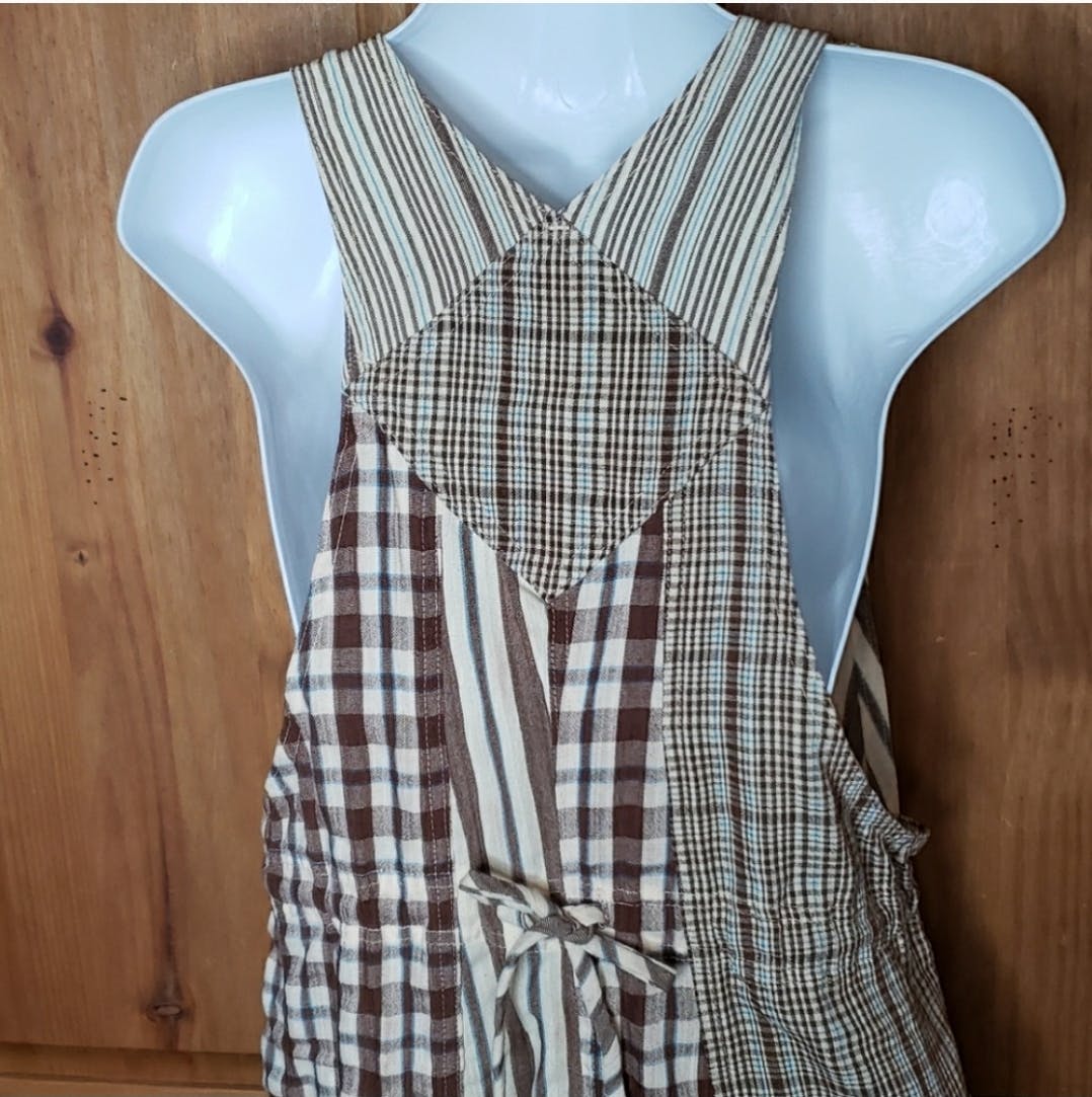 90's Brown Plaid and Stripe Overall Style Maxi Dress by Esprit - Image 8