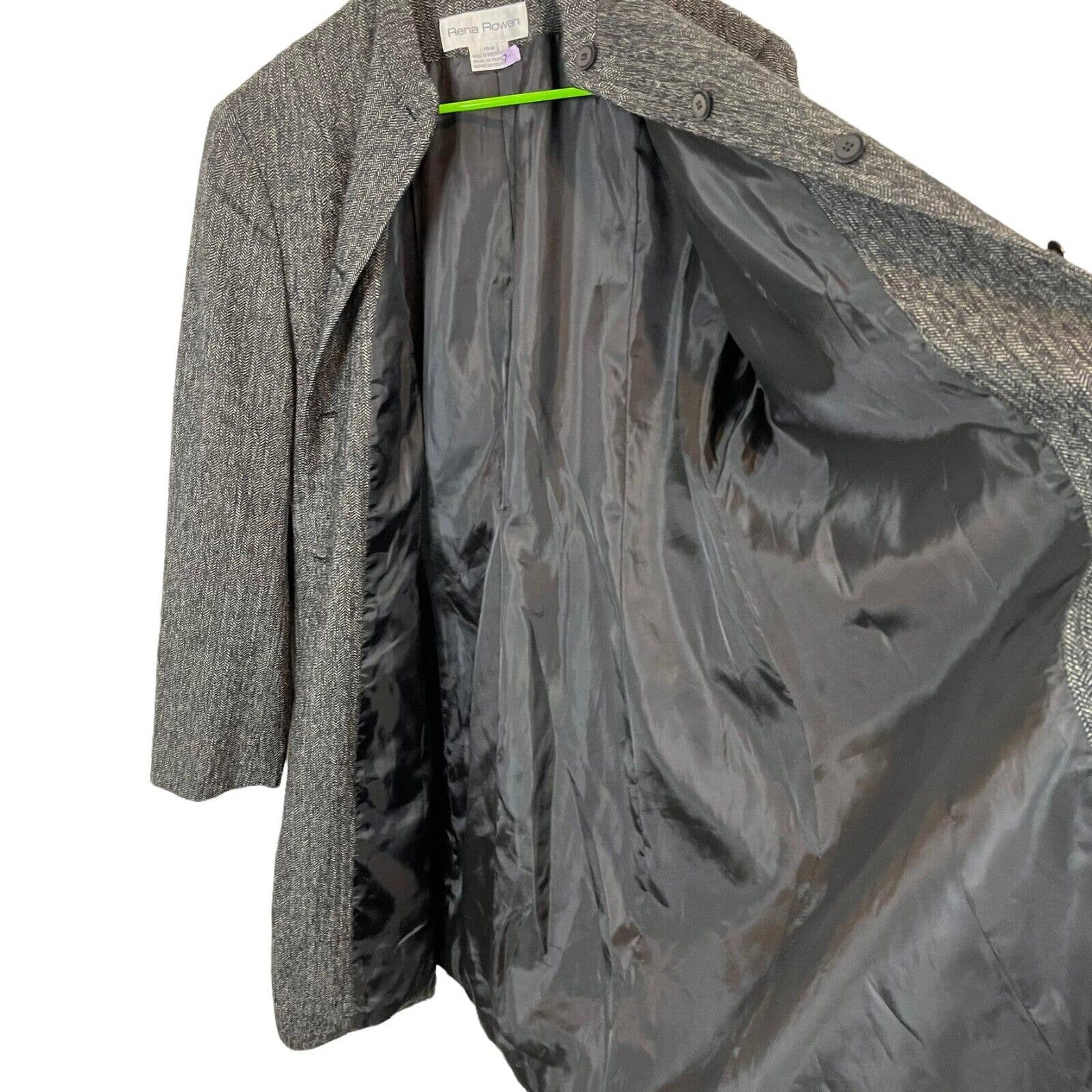 Overcoat Jacket Women's Herringbone Merino Wool Mid Weight Size 16w by Rena Rowan - Image 3