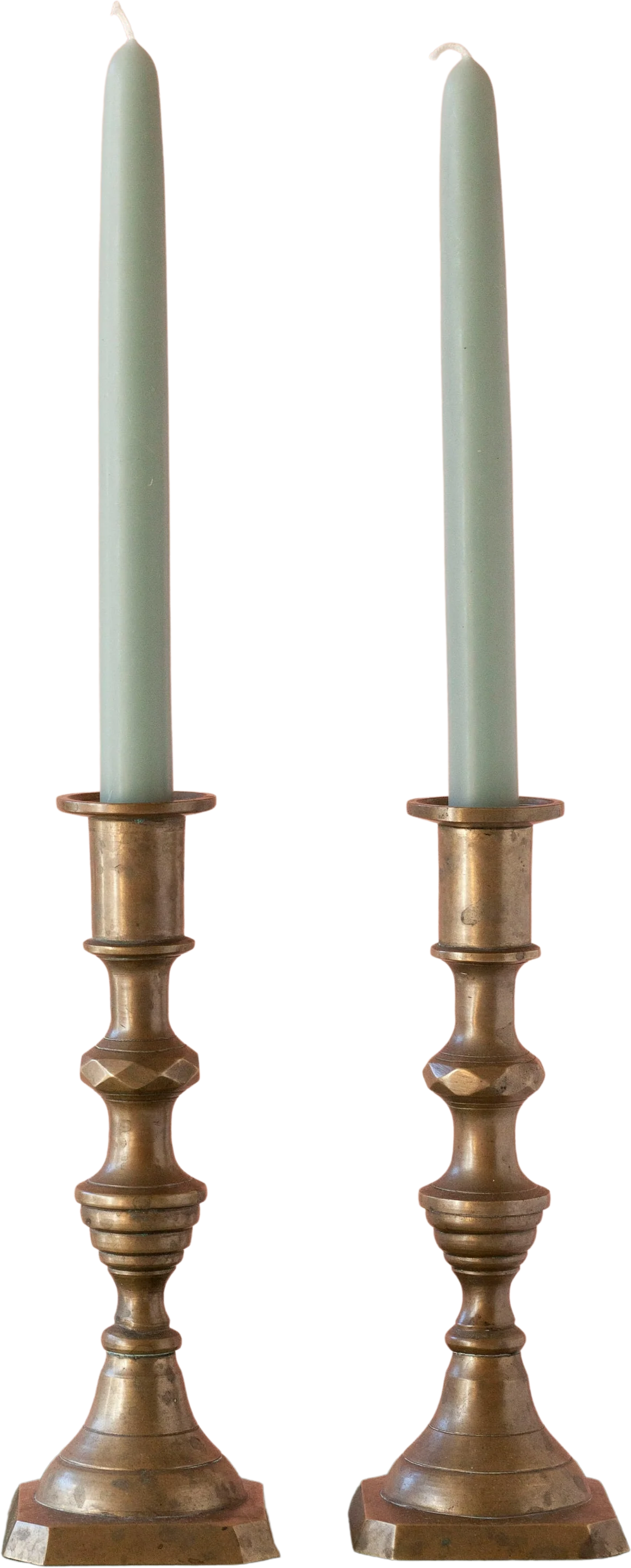 Pair of 8" Antique Candlestick Holders Matte Darker Brass Mantel Home Decor