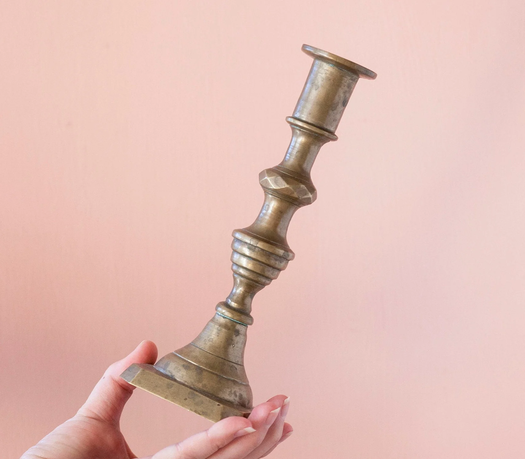 Pair of 8" Antique Candlestick Holders Matte Darker Brass Mantel Home Decor - Image 3