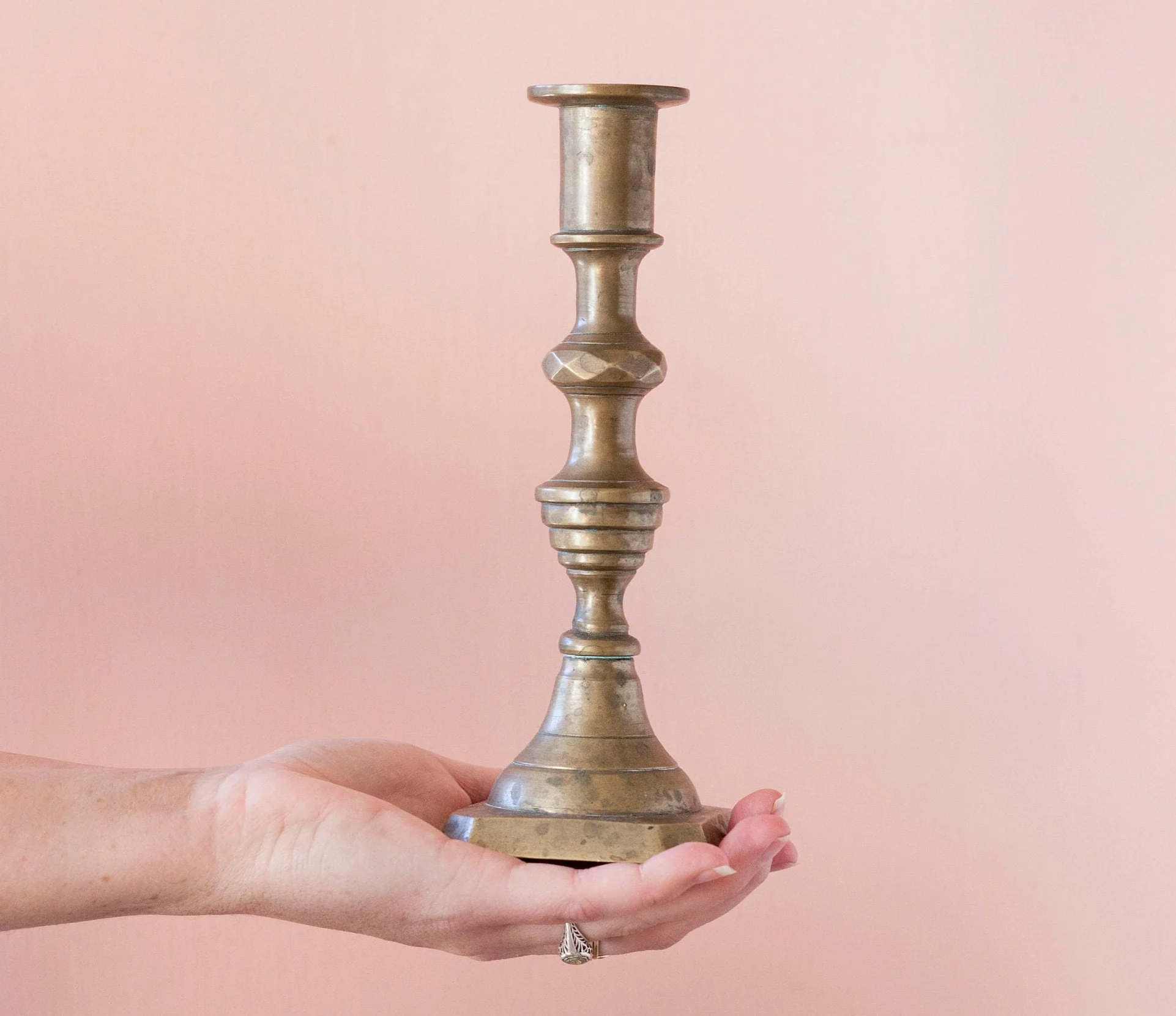 Pair of 8" Antique Candlestick Holders Matte Darker Brass Mantel Home Decor - Image 4