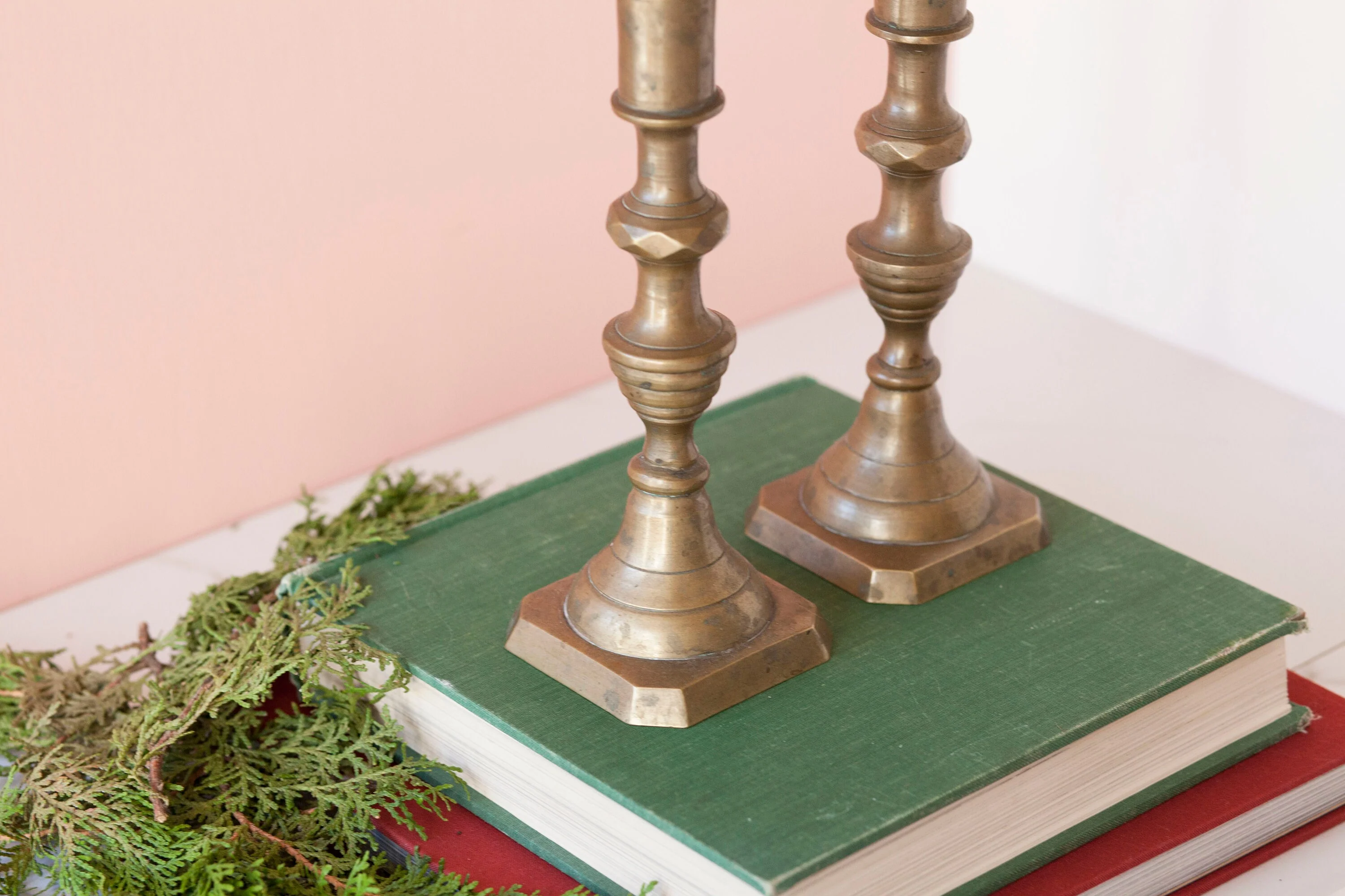 Pair of 8" Antique Candlestick Holders Matte Darker Brass Mantel Home Decor - Image 6