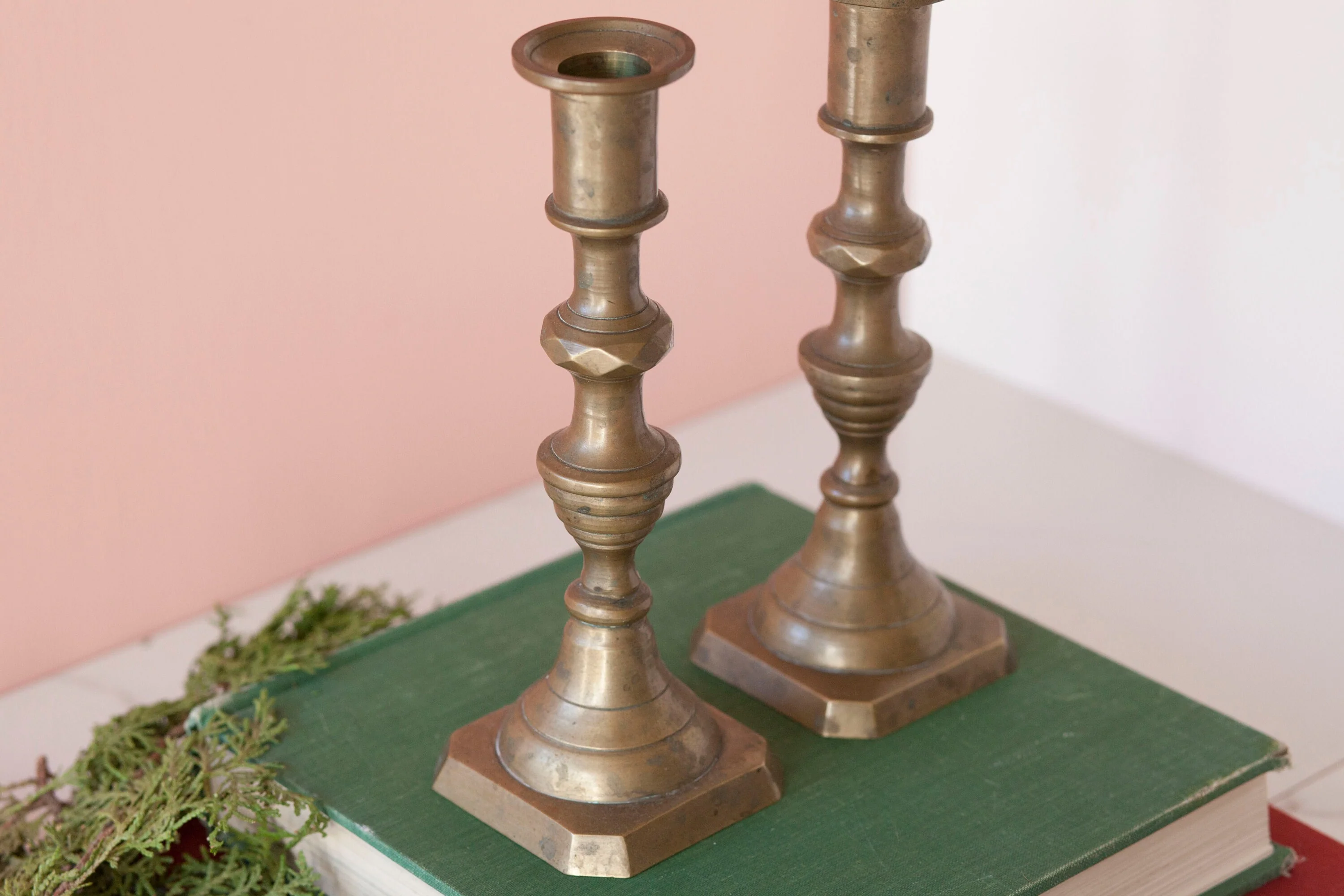Pair of 8" Antique Candlestick Holders Matte Darker Brass Mantel Home Decor - Image 7