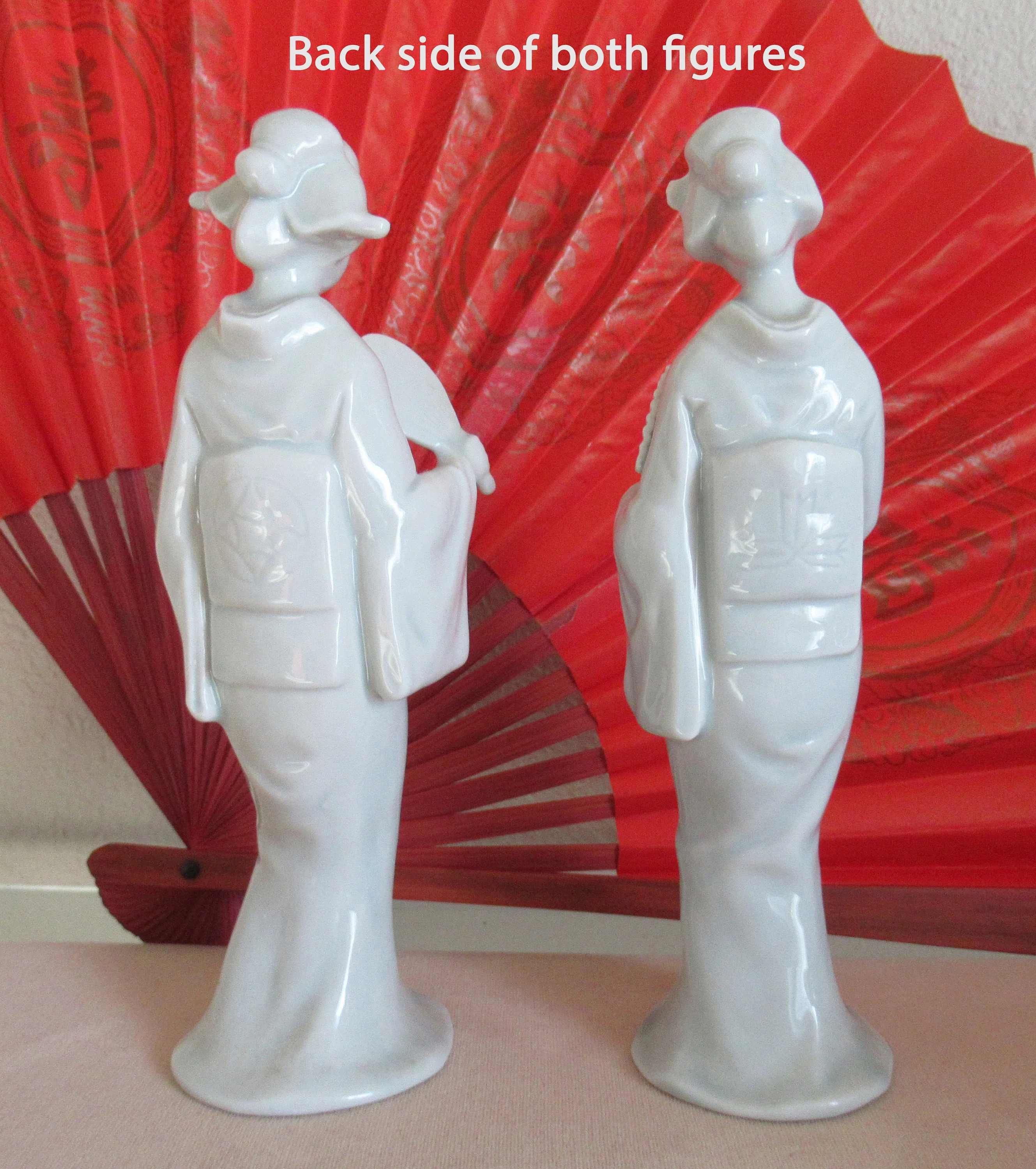 Pair of Female Figurines Shafford Japan Logo On Base, Shiny White Porcelain, 7 Inch Tall, Made Between 40s To 70s, Charming - Image 7