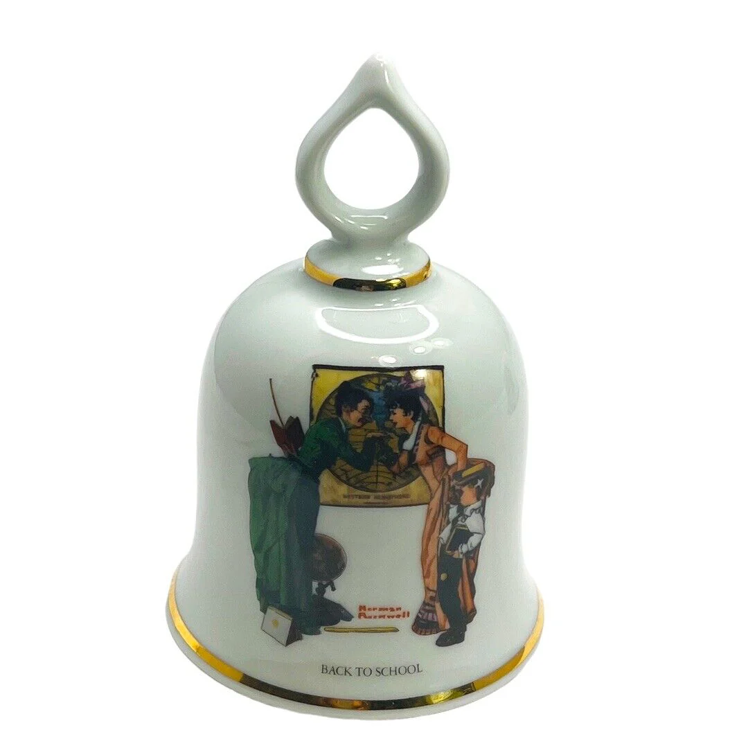 Pair of Limited Edition Bells " Grandpa's Girl" ‘back To School” by Norman Rockwell - Image 2
