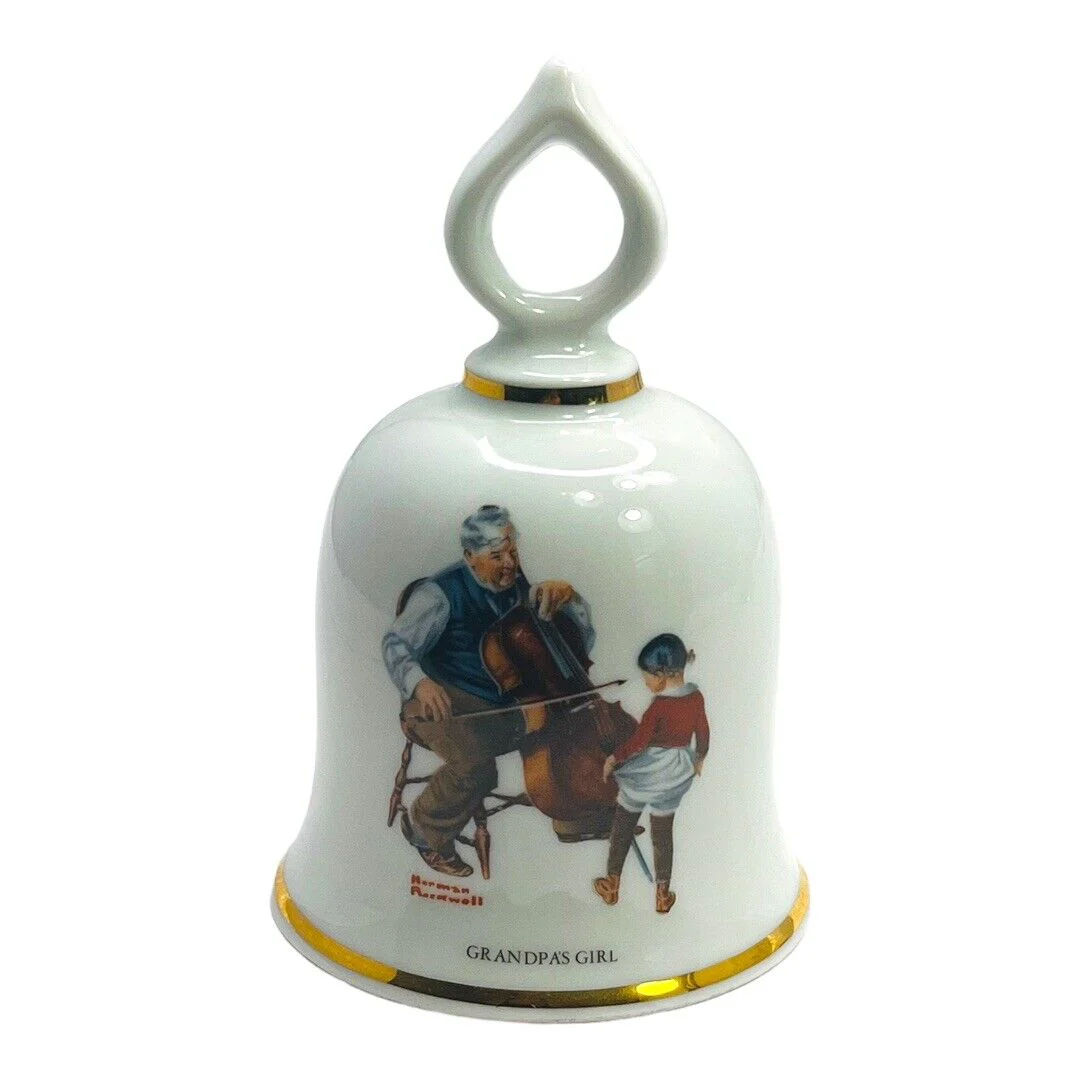 Pair of Limited Edition Bells " Grandpa's Girl" ‘back To School” by Norman Rockwell - Image 3