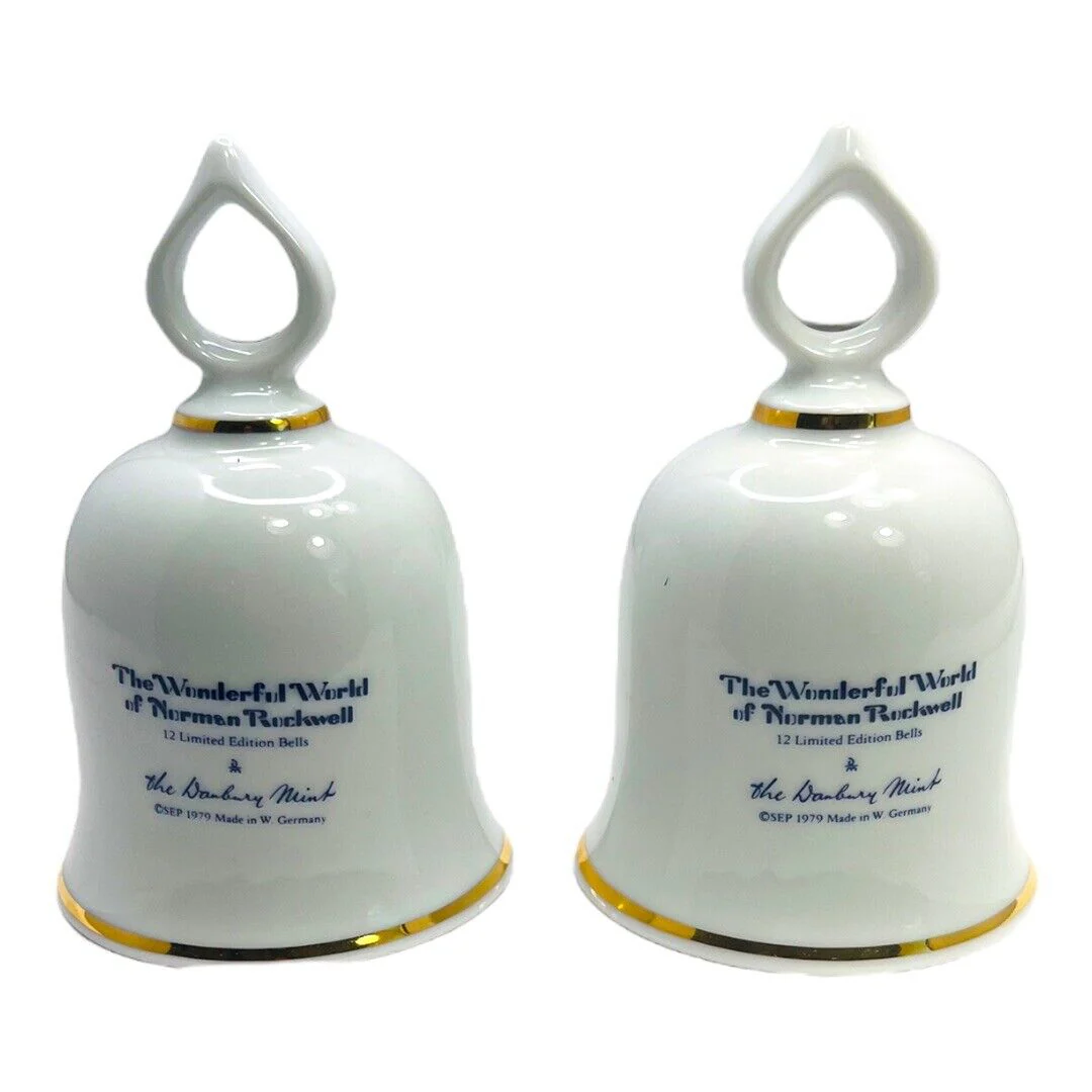 Pair of Limited Edition Bells " Grandpa's Girl" ‘back To School” by Norman Rockwell - Image 5