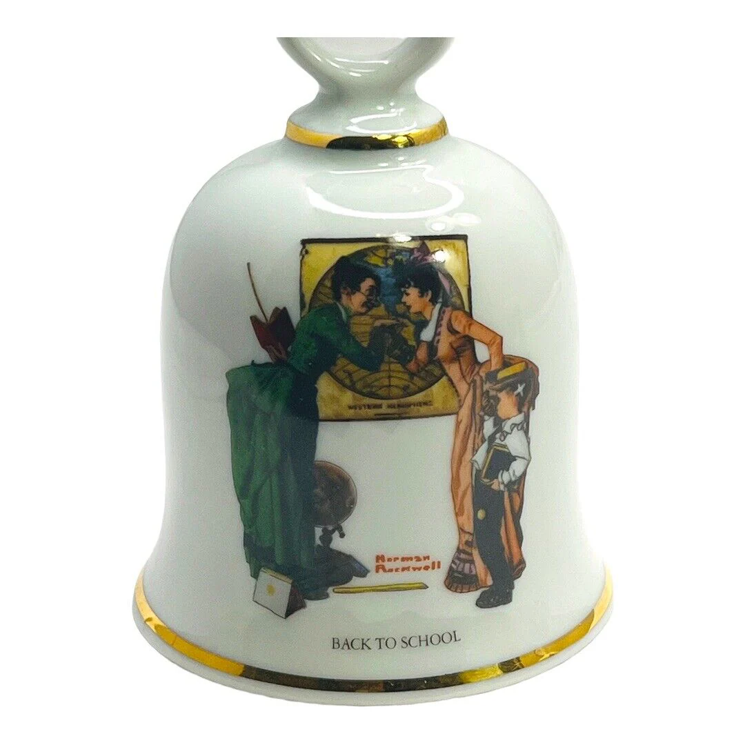 Pair of Limited Edition Bells " Grandpa's Girl" ‘back To School” by Norman Rockwell - Image 9