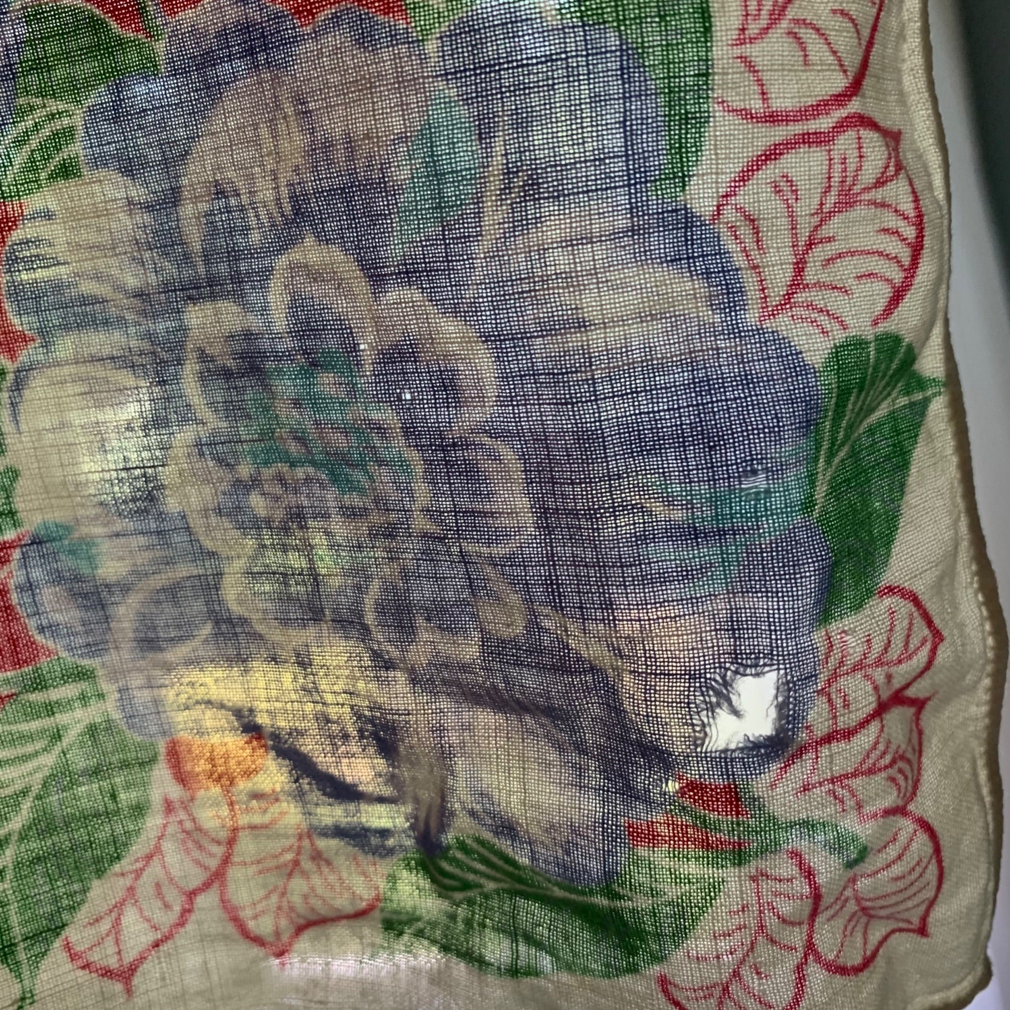 Pair of Vintage Handkerchiefs Print 50s Cotton Lawn Floral Blue Pink Flaw 11" - Image 7