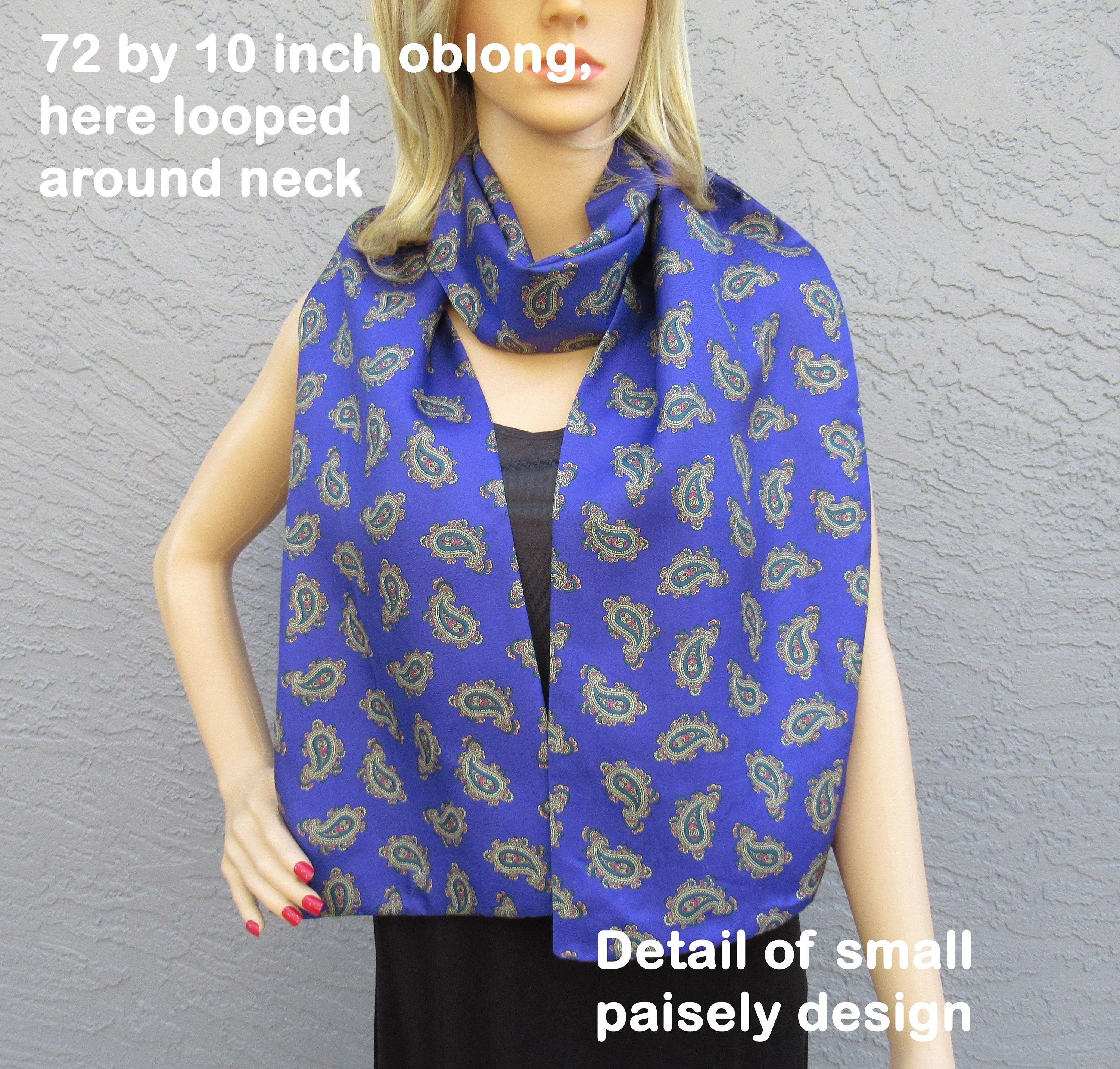 Paisley Print 72 by 10 Oblong Scarf Double Sided Soft Polyester Purple Green Gold Self Fabric Scarf Donut Matches Scarf No Label - Image 5