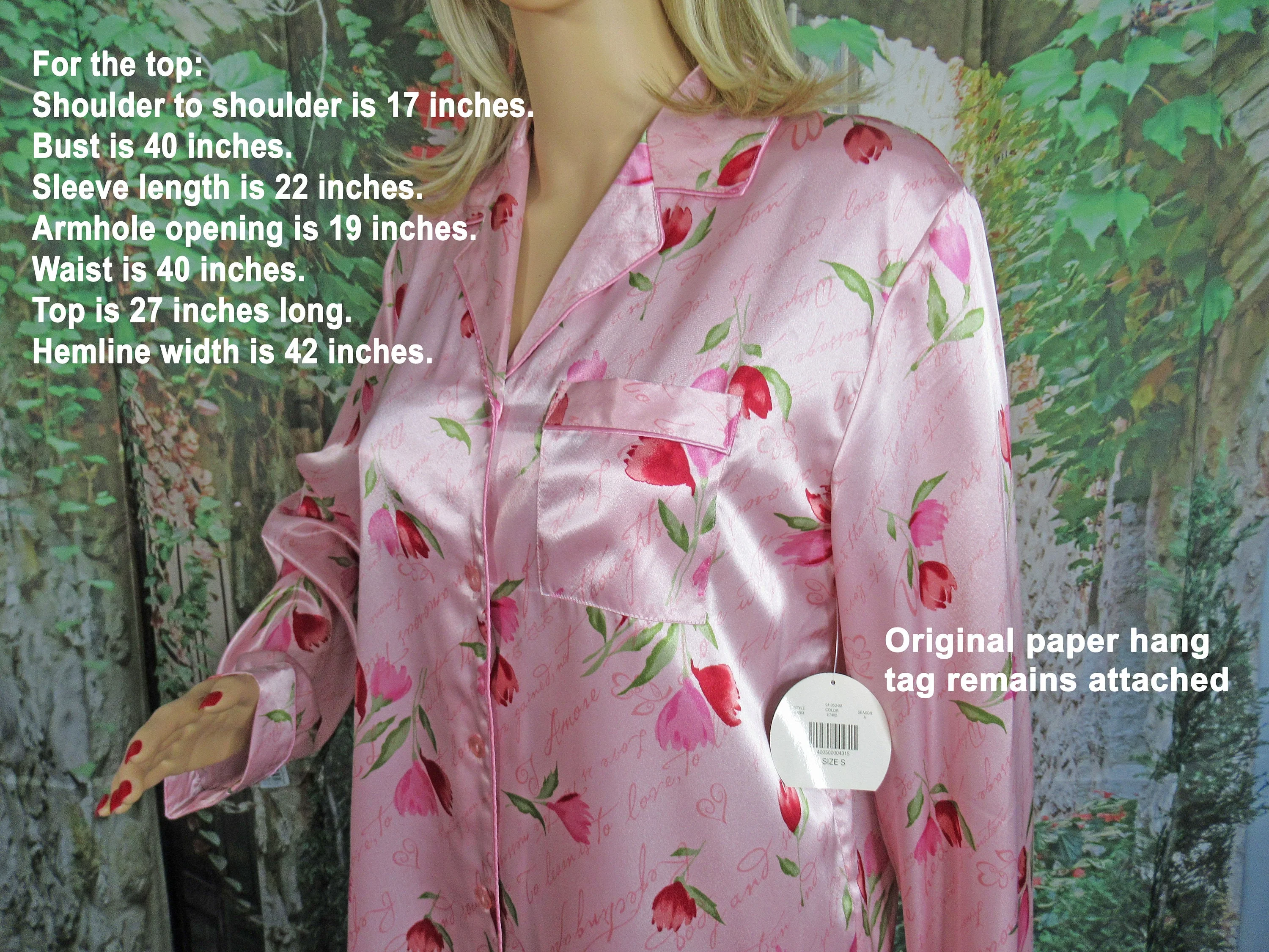 Pajama Set Floral Love Quotes Print Valerie Stevens Made Hong Kong Long Sleeve Top Elastic Pant Polyester by Valerie Stevens - Image 6
