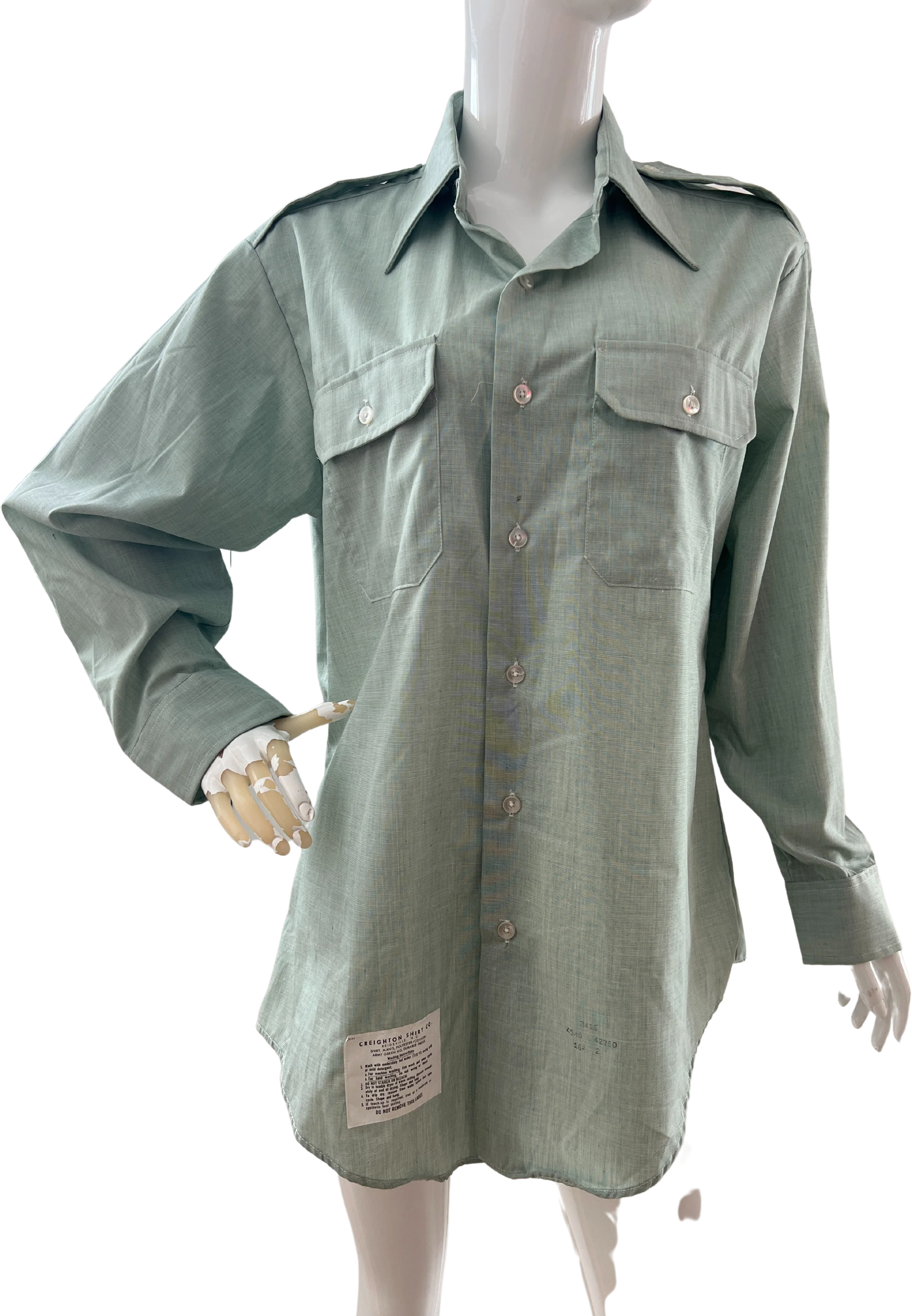 Pale Green Chambray Military Button Up by Creighton
