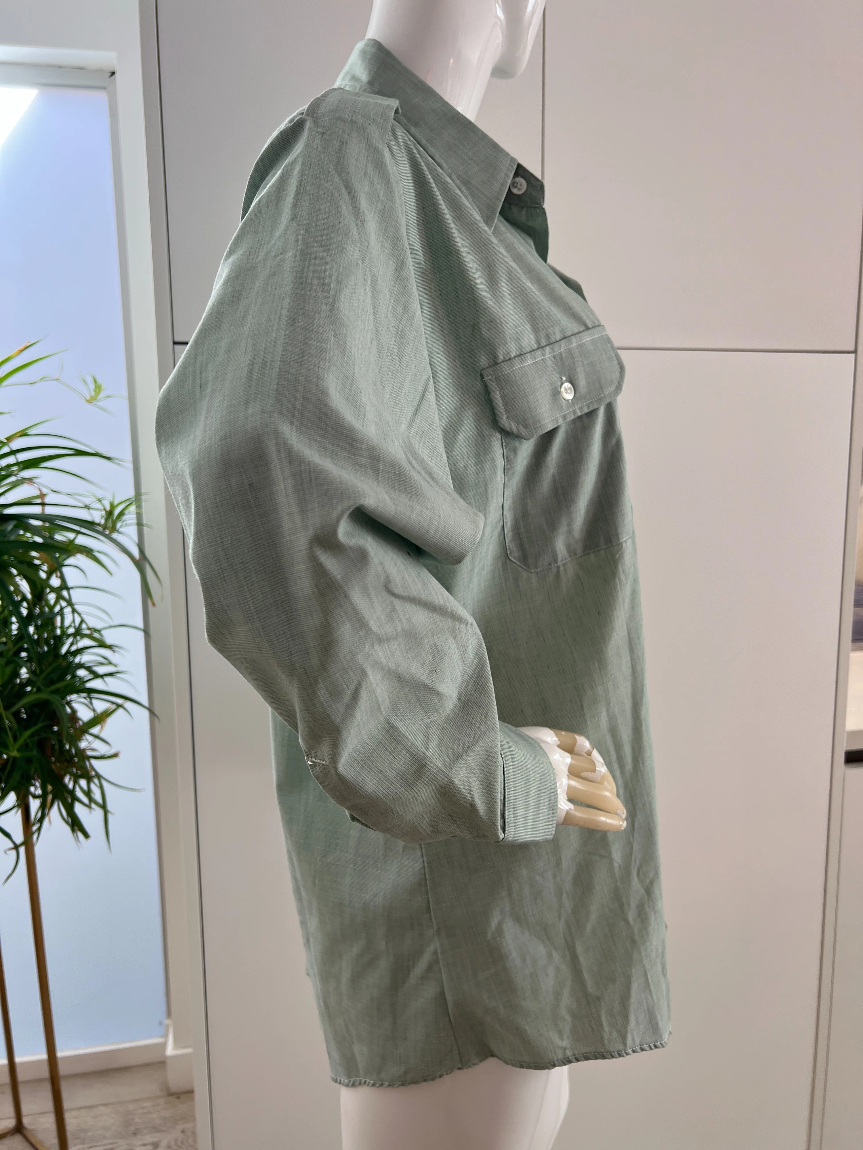 Pale Green Chambray Military Button Up by Creighton - Image 10