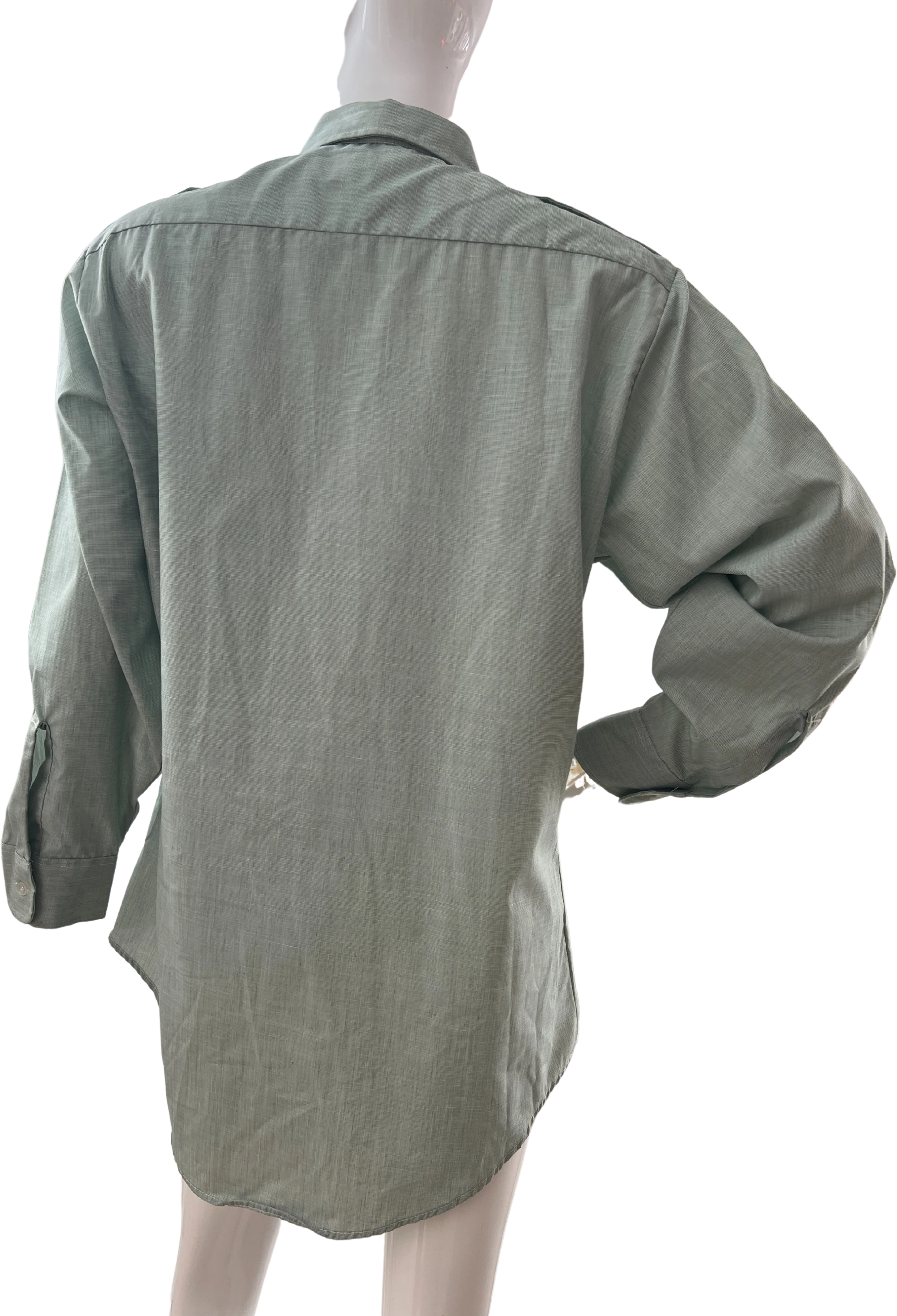 Pale Green Chambray Military Button Up by Creighton - Image 2